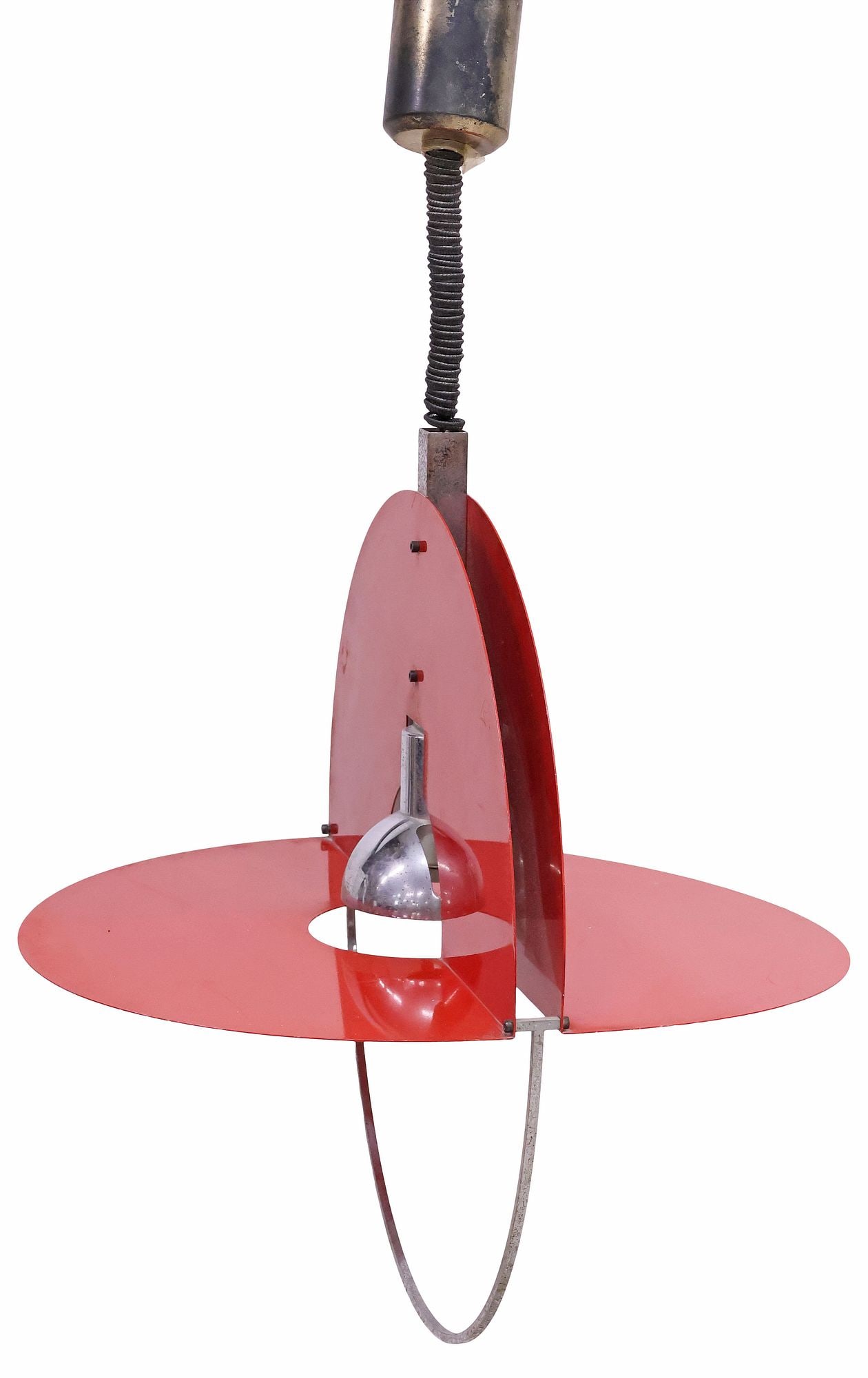 ITALIAN MODERN CHROMED STEEL & ENAMELED 1-LT CHANDELIER (1 of 4)
