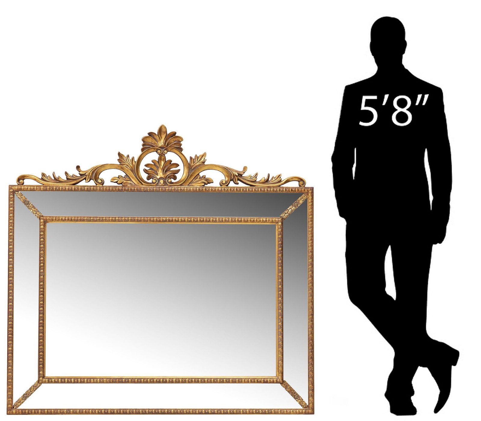 LOUIS XV STYLE GILT OVERMANTEL PARCLOSE MIRROR, 47.5"L: Louis XV style giltwood and composite wall mirror, late 20th c., each having openwork scrolling foliate crest, above cushion frame with egg-and-dart trim, encasing beveled mirror plates, approx 45"h, 