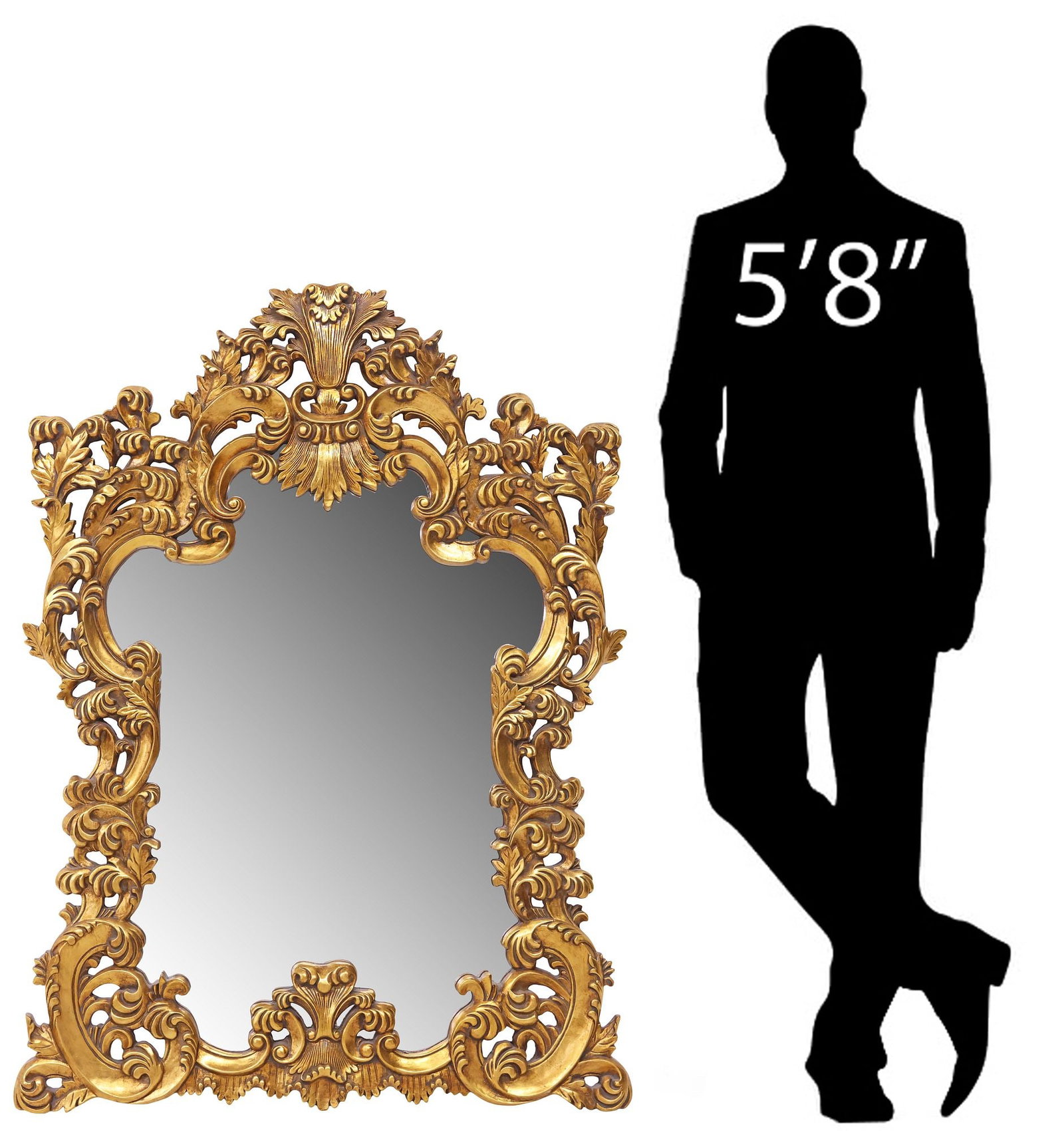 BAROQUE STYLE OPENWORK GILTWOOD WALL MIRROR, 50"H (1 of 4)