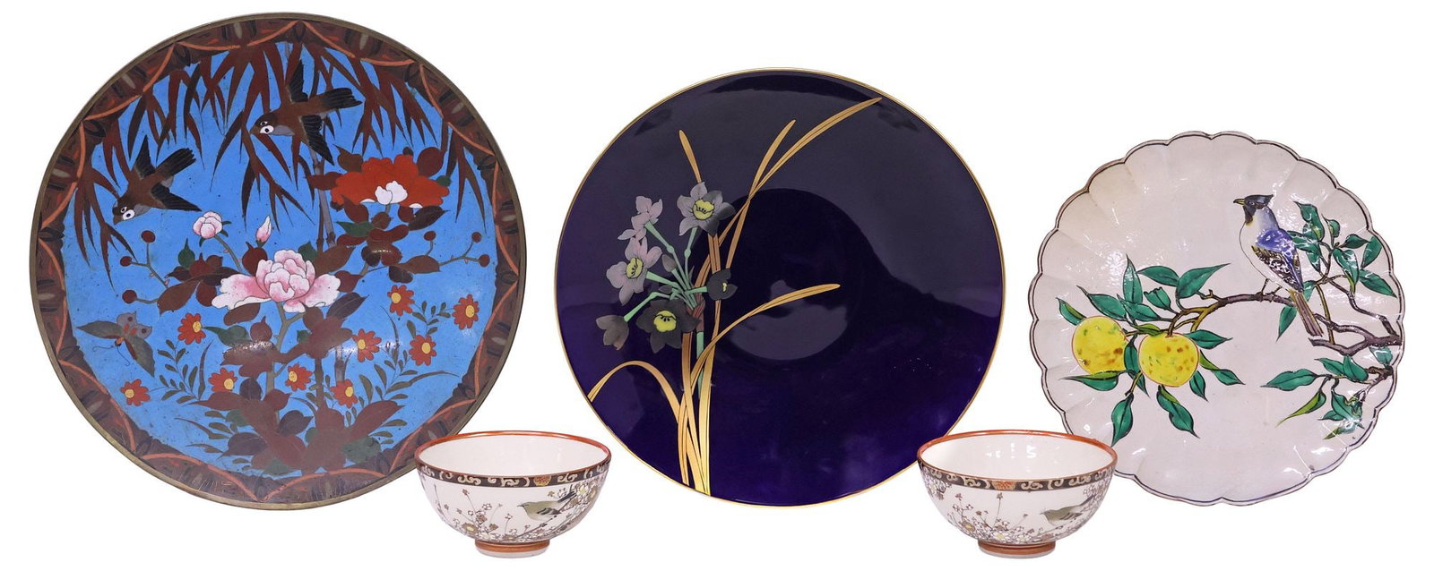 (5) JAPANESE PORCELAIN, STONEWARE, & MEIJI CLOISONNE TABLE ARTICLES (1 of 14)
