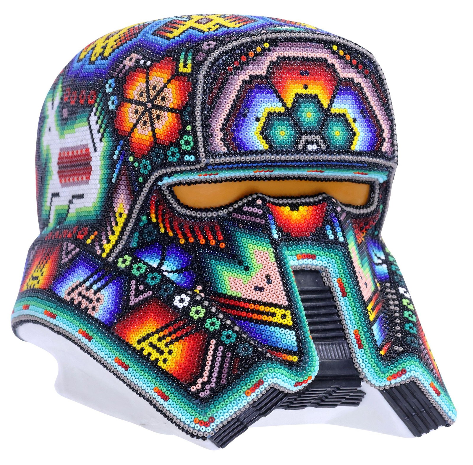 CHROMA AKA RICK WOLFRYD (B.1953), 'RANGE TROOPER' FROM 'STORM TROOPER': Huichol style color beaded vinyl toy figure, "Range Trooper," Chroma aka Rick Wolfryd (Richard Wolfryd, California/ Mexico, b.1953), from the "Storm Trooper Helmet Series," signed, titled, numbered