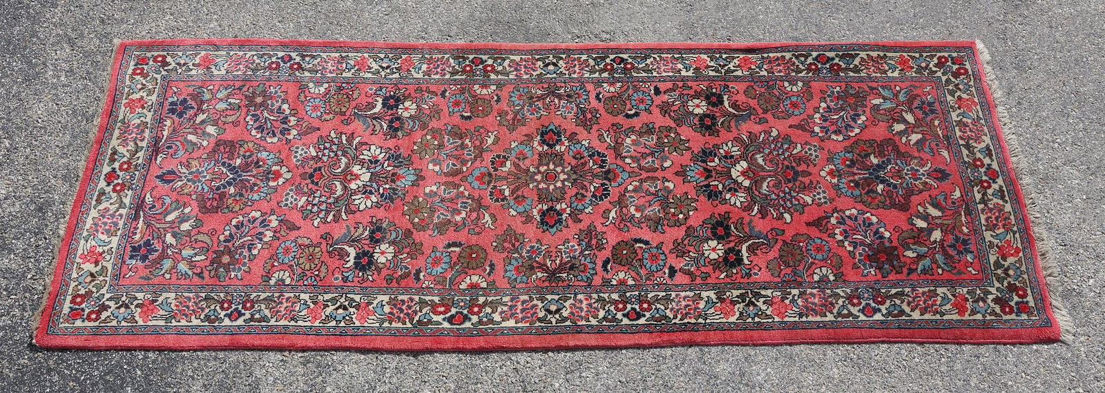 ESTATE HAND-TIED RUNNER, 7' X 2'9": Estate hand-tied runner, approx 7'l, 2'9"w **Please Note: All of the rugs offered in this auction would likely benefit from a professional cleaning. Estate rugs may show some wear and