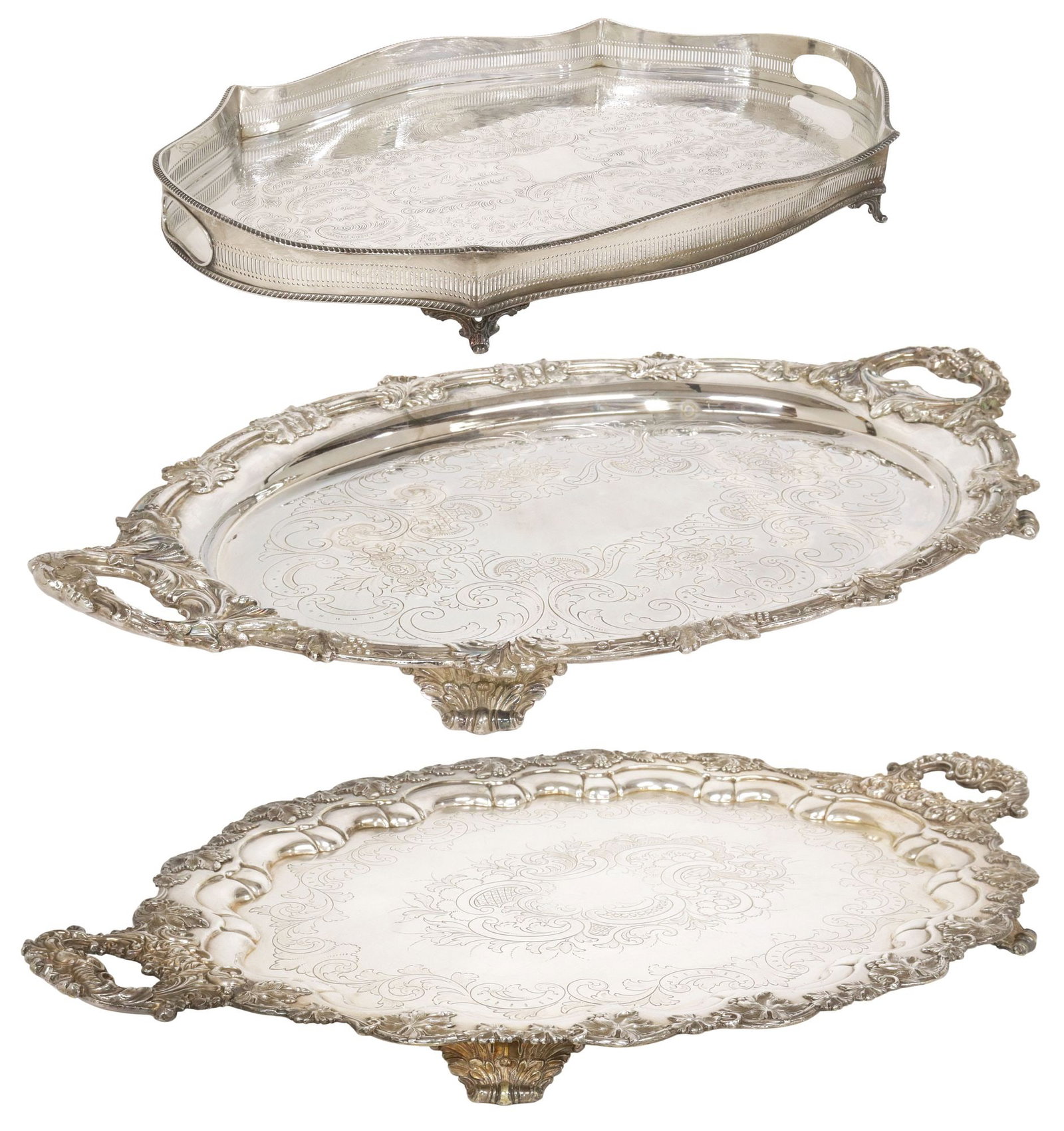 (3) LARGE ENGLISH & AMERICAN SILVERPLATE SERVING TRAYS (1 of 8)