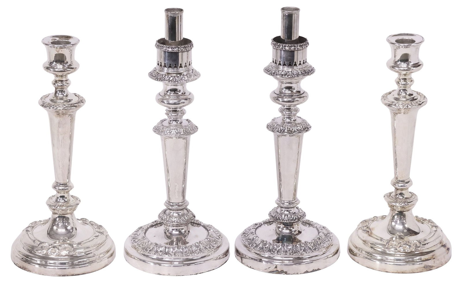 (4) SILVERPLATE TURNED-FORM CANDLESTICKS - 5