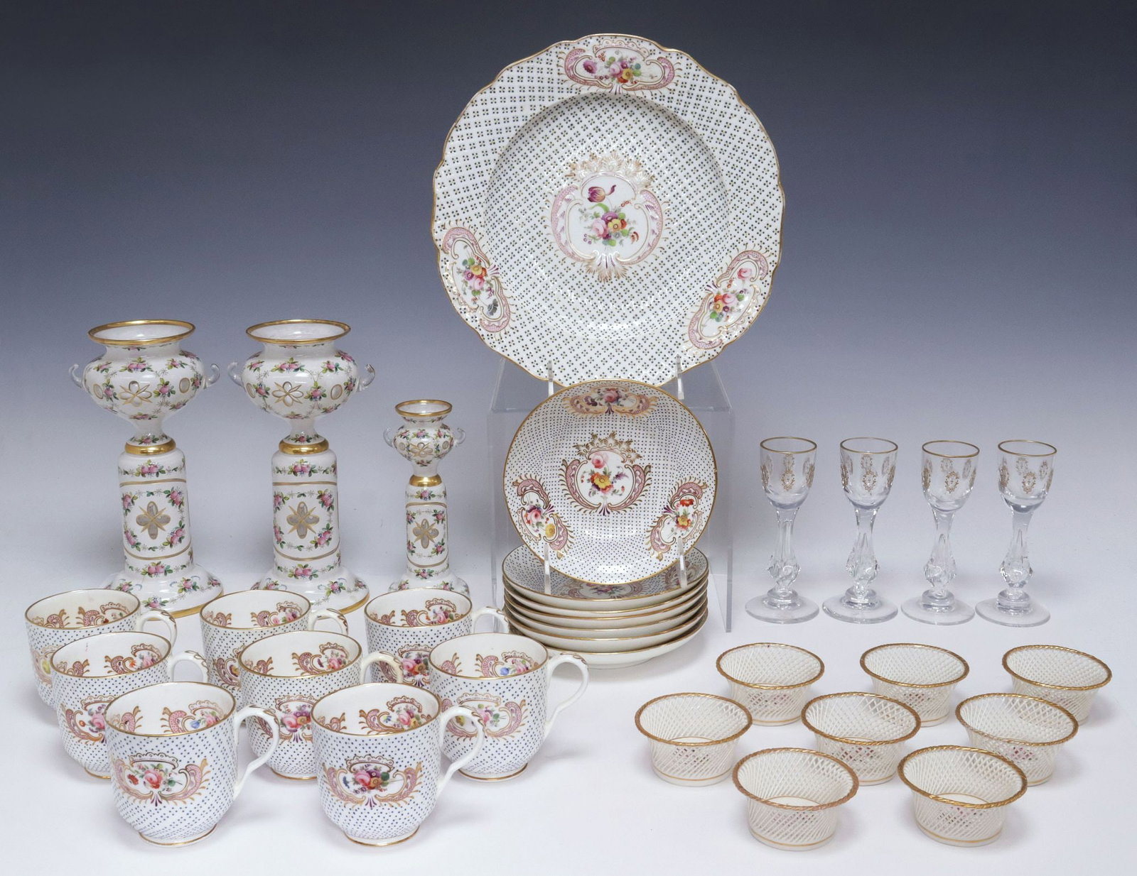 (31) COLLECTION PORCELAIN & GLASS SERVICEWARE, TIFFIN CORDIALS, ENGLISH CHINA, ETC. (1 of 6)