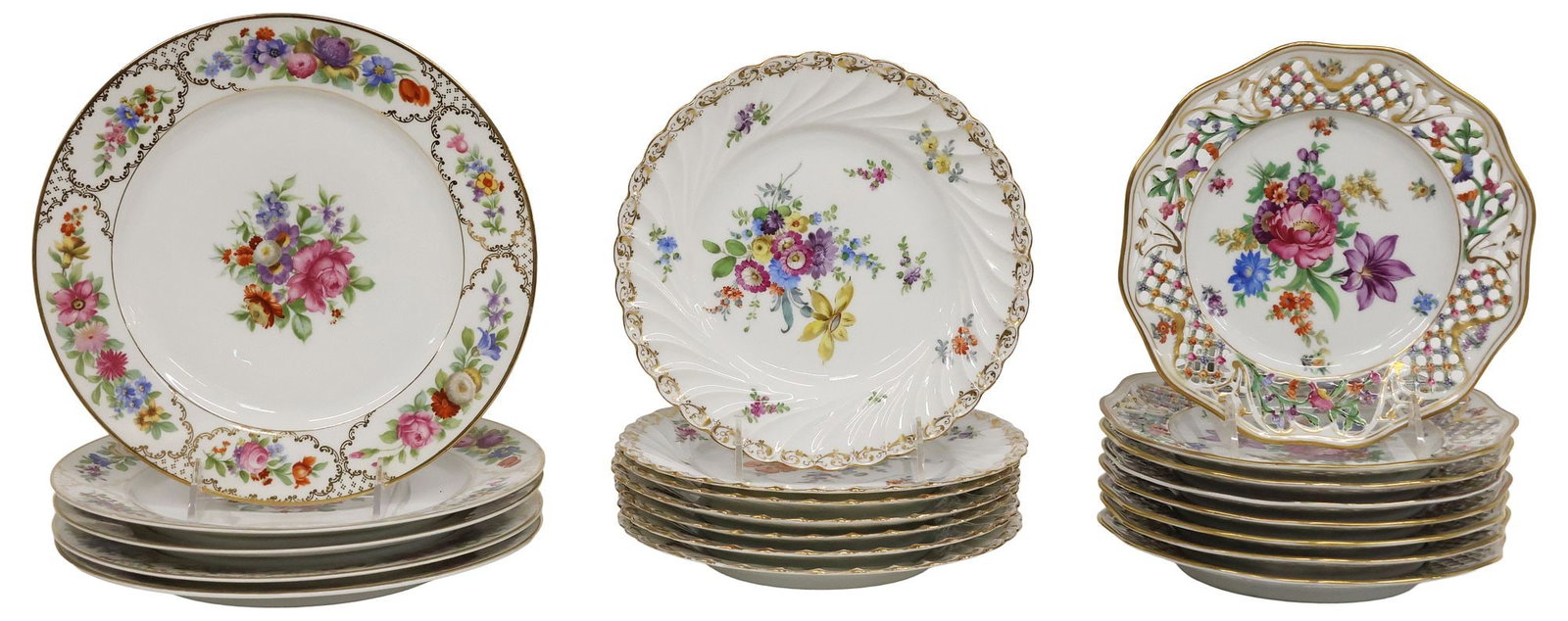 (20) PARCEL-GILT PORCELAIN 'DRESDEN FLOWERS' PLATES, ROSENTHAL & OTHER (1 of 5)