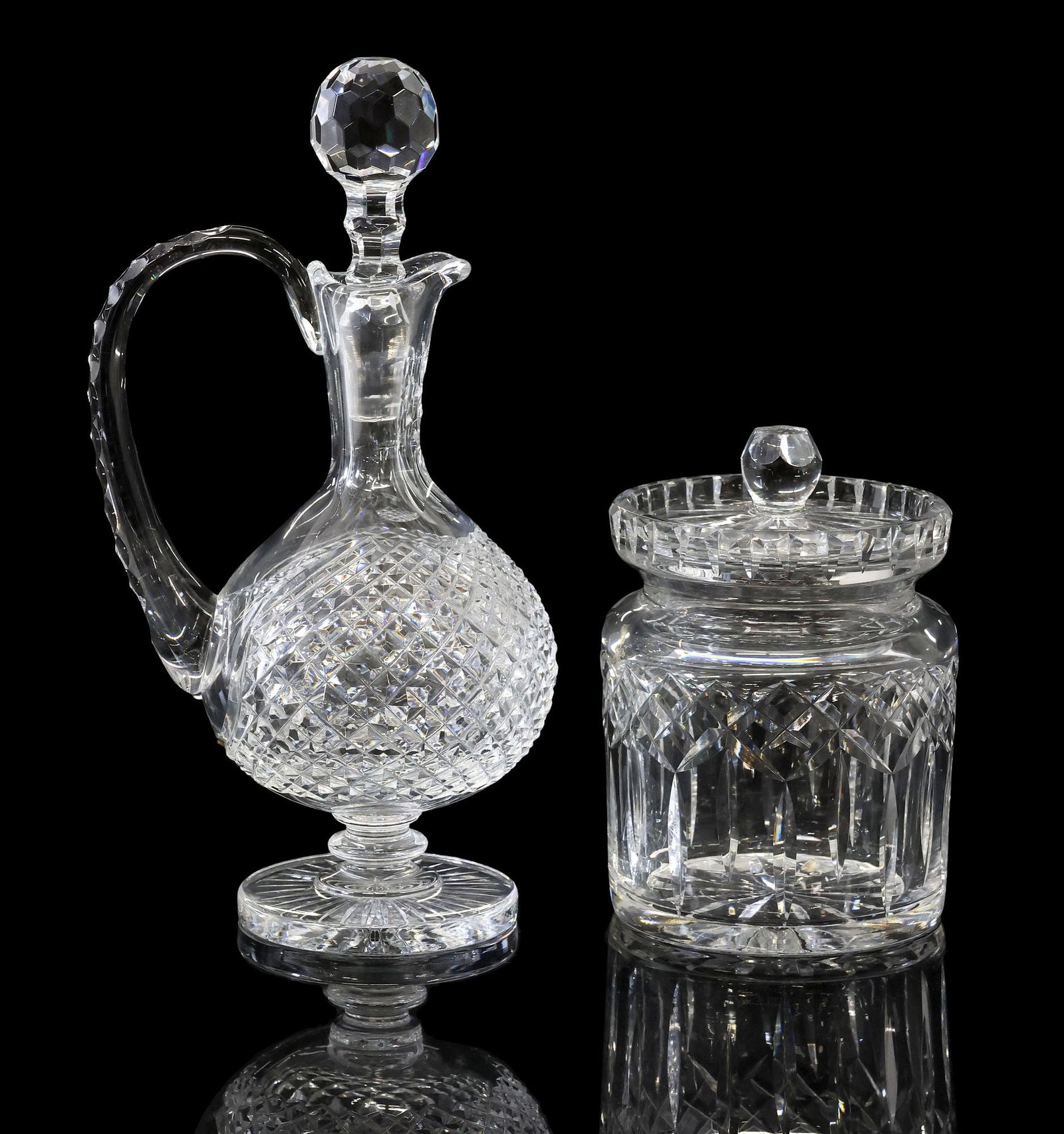 (2) WATERFORD CUT CRYSAL 'LISMORE' BISCUIT BARREL & 'MASTERCRAFT HERITAGE' CLARET JUG (1 of 5)