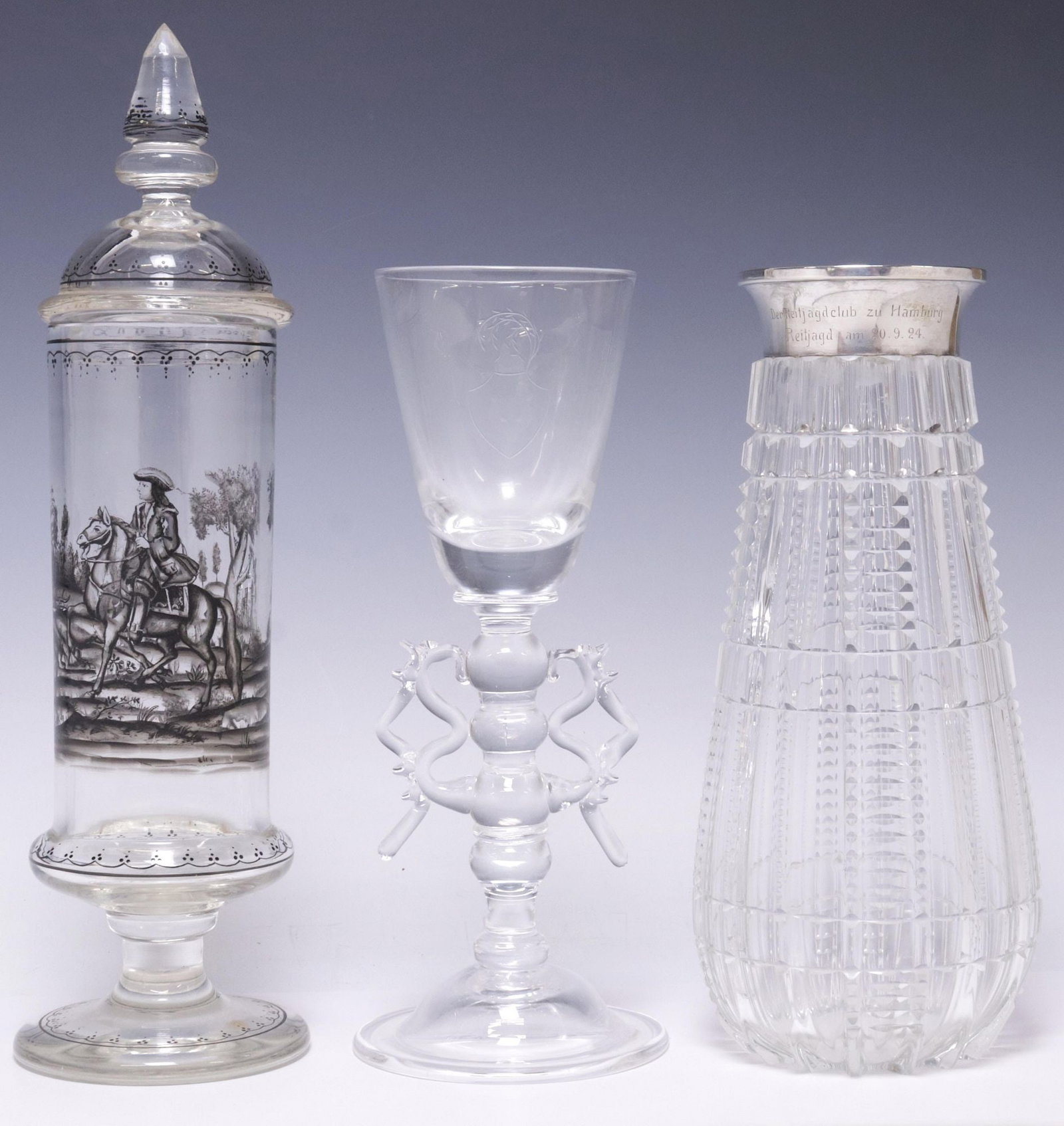 (3) CABINET ITEMS, GERMAN .800 SILVER MOUNTED TROPHY VASE, GOBLET & POKAL (1 of 7)