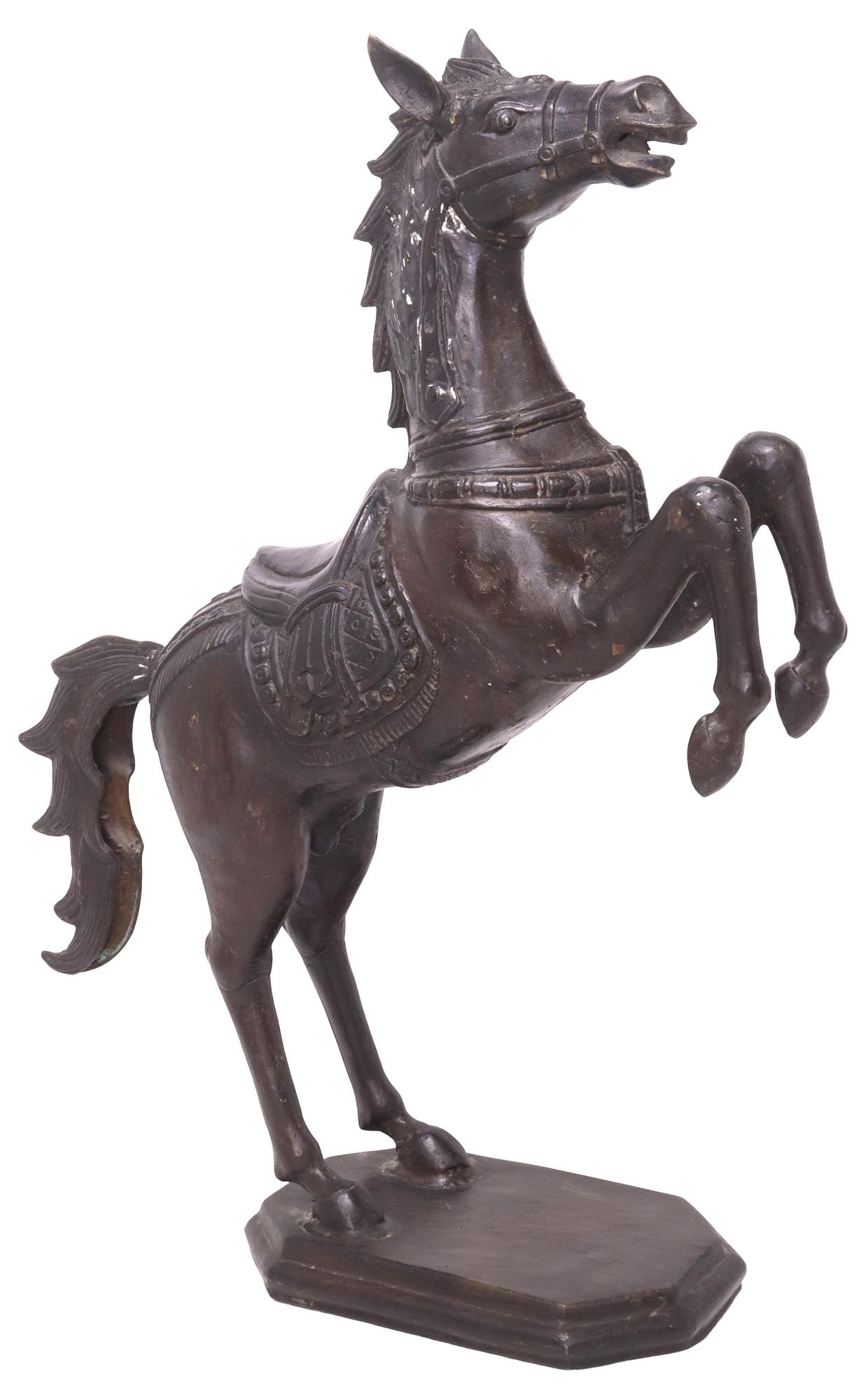 CHINESE PATINATED SPELTER SCULPTURE, REARING HORSE, 25"H (1 of 4)