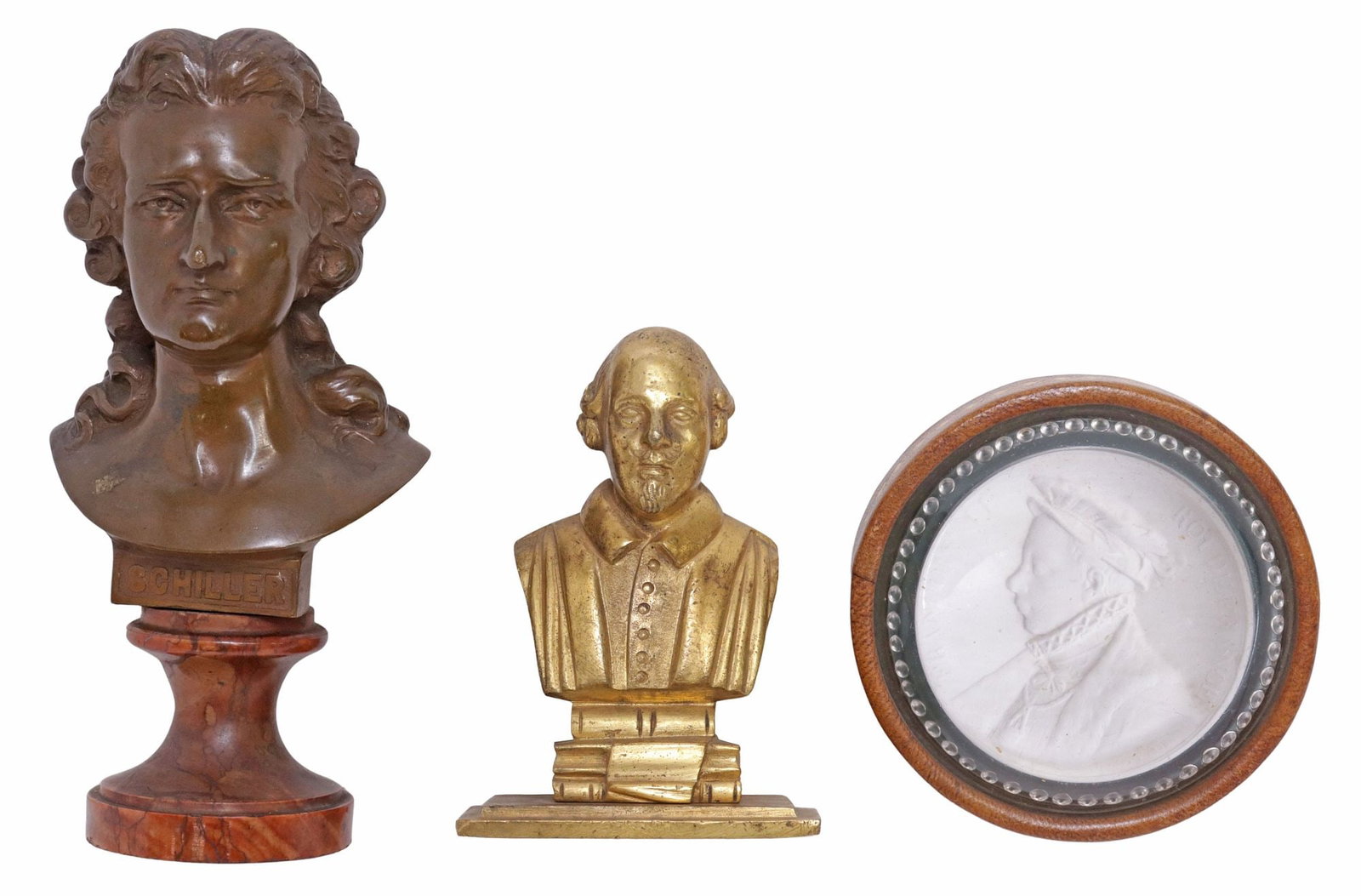 (3) DESK ACCESSORIES, PAPERWEIGHT & BRONZE BUSTS OF SCHILLER & SHAKESPEARE (1 of 5)
