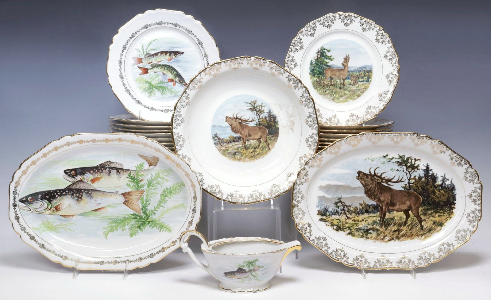 (24) FRENCH PARCEL-GILT PORCELAIN FISH & GAME SERVICES (1 of 7)