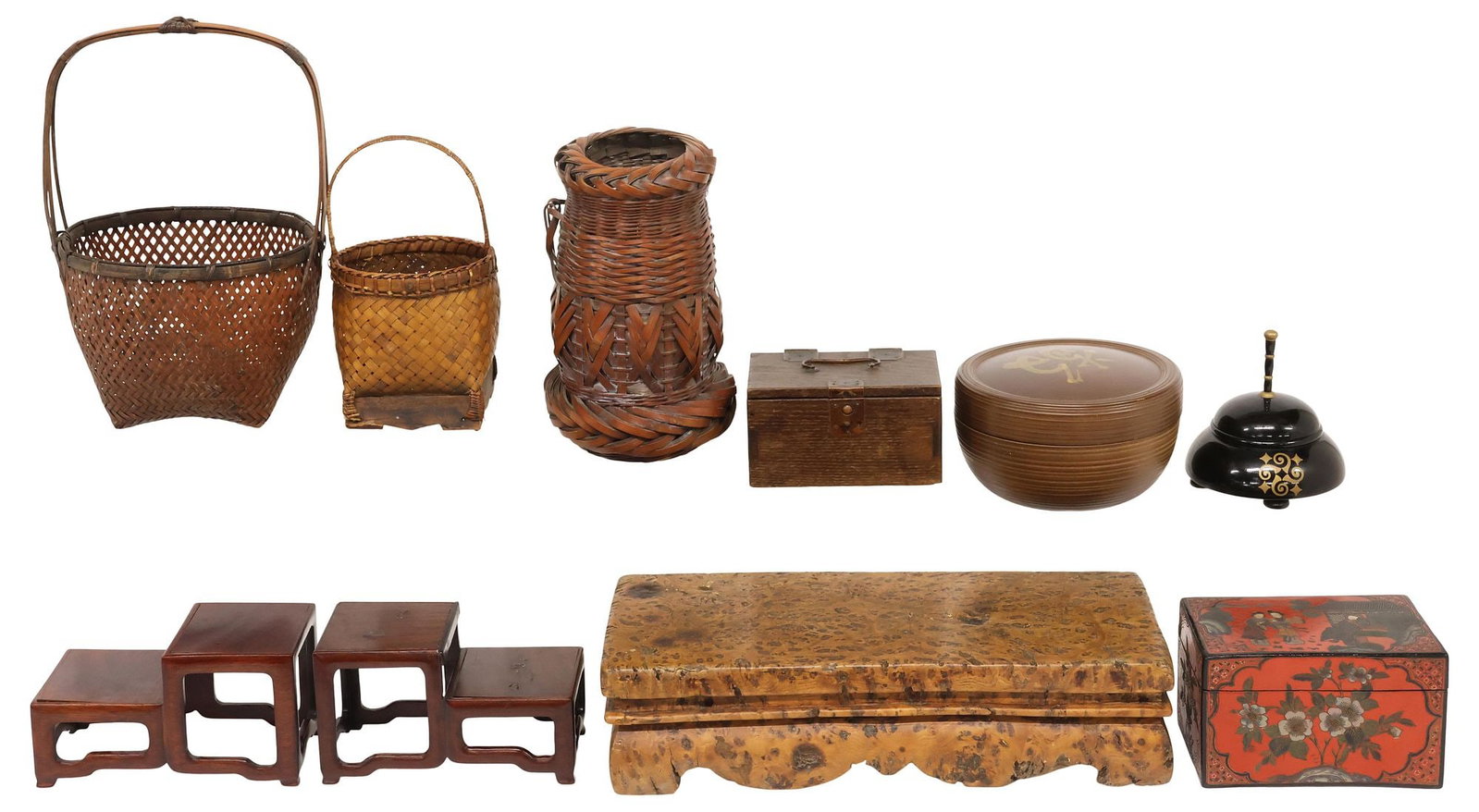 (10) CHINESE & JAPANESE TABLE ARTICLES: IKEBANA BASKETS, STANDS, & BOXES (1 of 7)