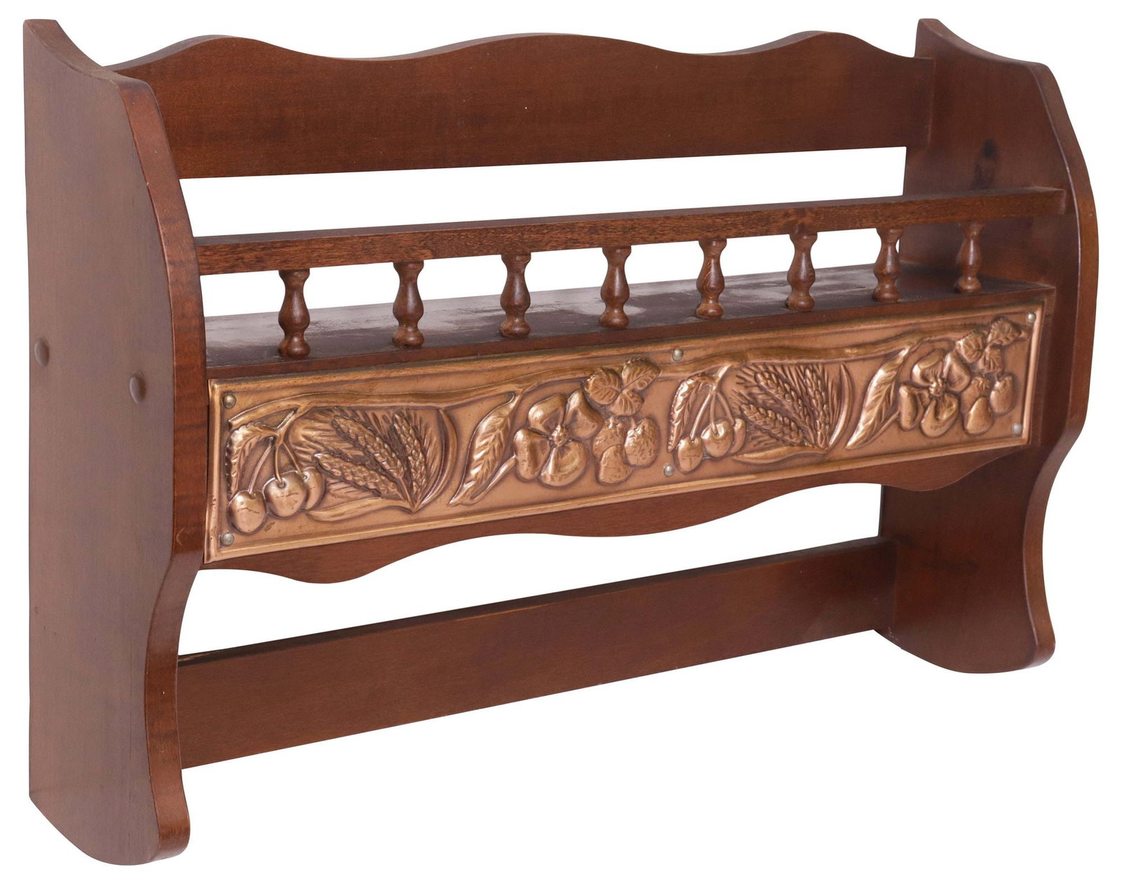 FRENCH COPPER REPOUSSE WALL-MOUNTED SPICE RACK / KITCHEN SHELF (1 of 4)