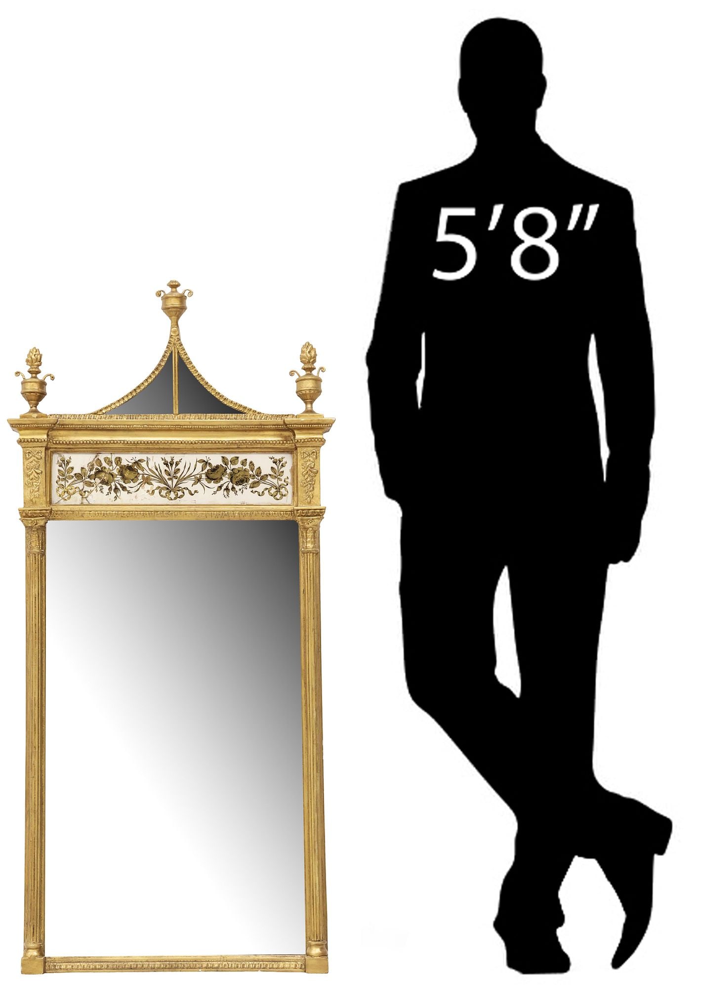 NEOCLASSICAL STYLE VERRE EGLOMISE GILT WALL MIRROR, 47"H (1 of 5)