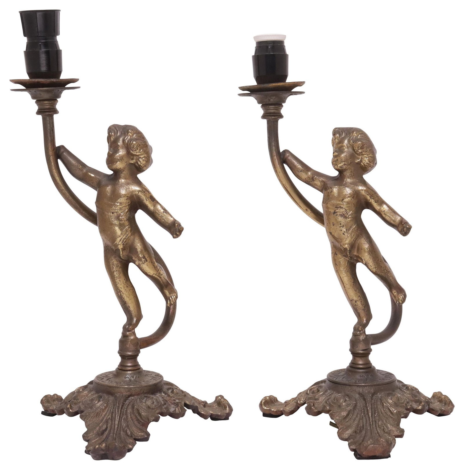 (2) ITALIAN PATINATED GILT-METAL FIGURAL CHERUB 1-LIGHT TABLE LAMPS (1 of 5)