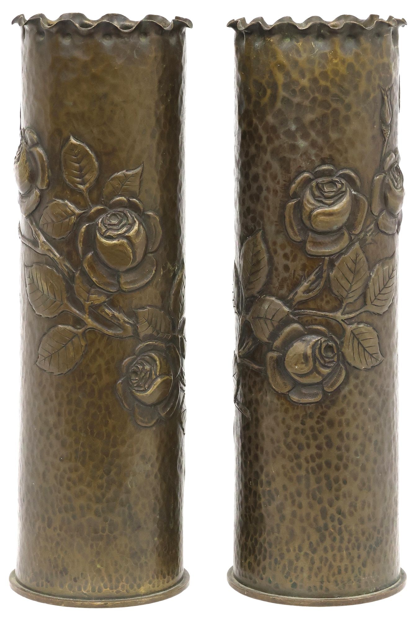 (2) ENGLISH WWII-ERA TRENCH ART ARTILLERY SHELL VASES (1 of 4)