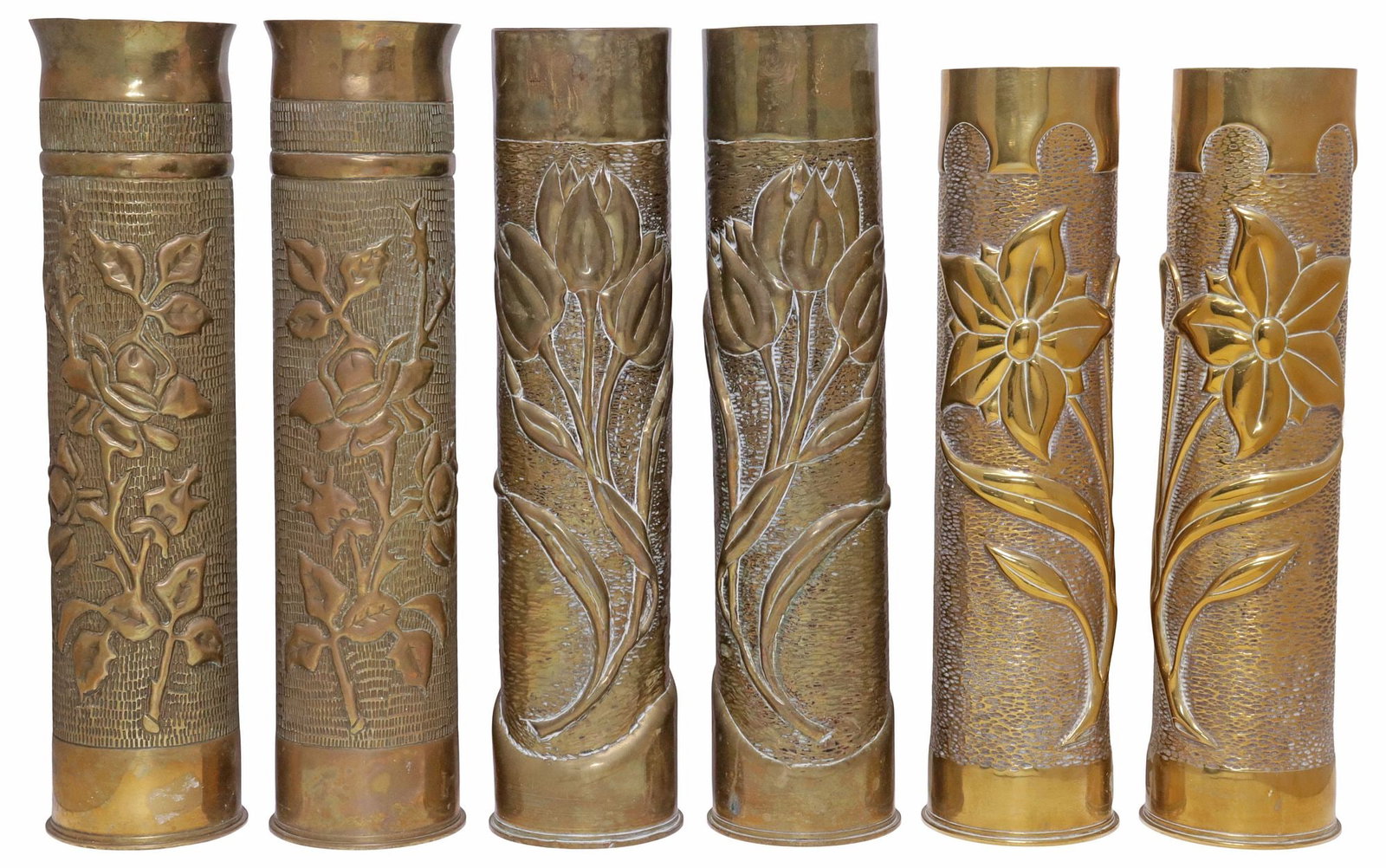 (6) FRENCH WWI-ERA TRENCH ART ARTILLERY SHELL VASES (1 of 3)