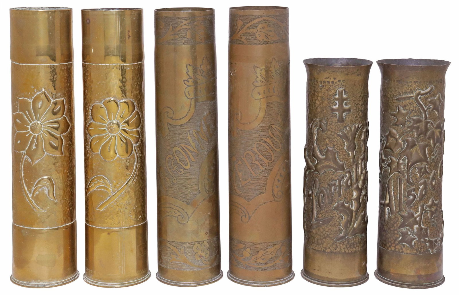 (6) FRENCH WWI-ERA TRENCH ART ARTILLERY SHELL VASES (1 of 3)