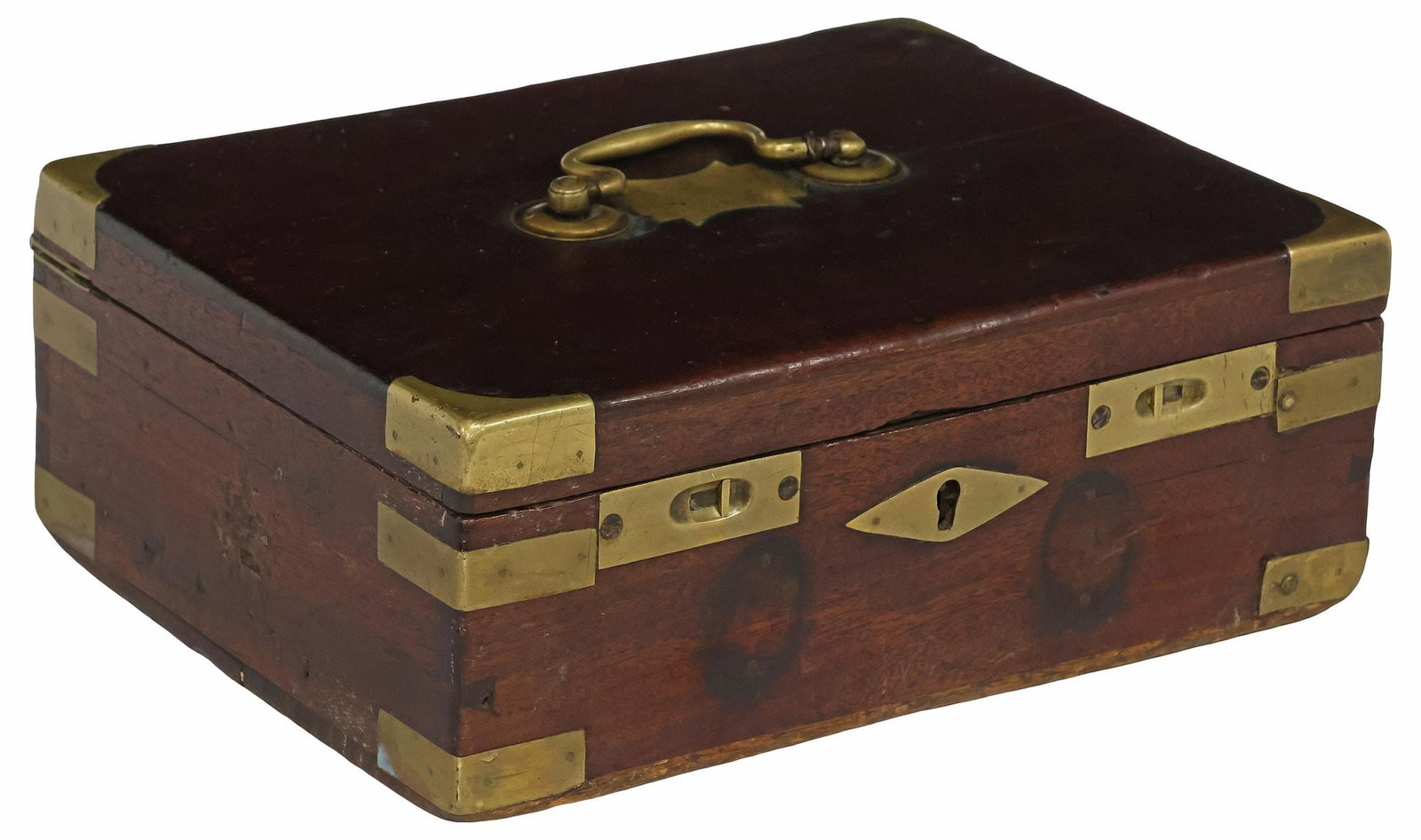 BRITISH BRASS-BOUND HANDLED MILITARY BOX (1 of 5)