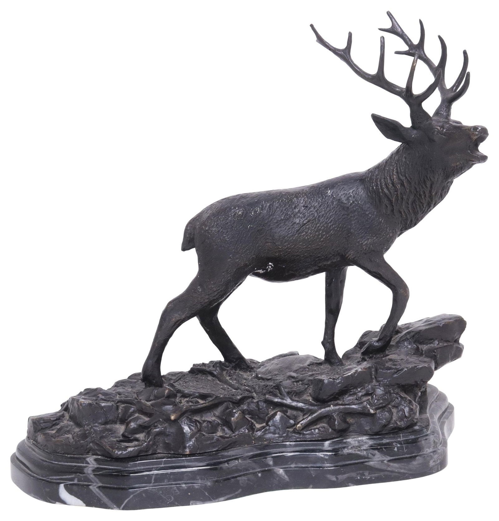 PATINATED BRONZE WILDLIFE SCULPTURE ON MARBLE BASE, STAG (1 of 5)