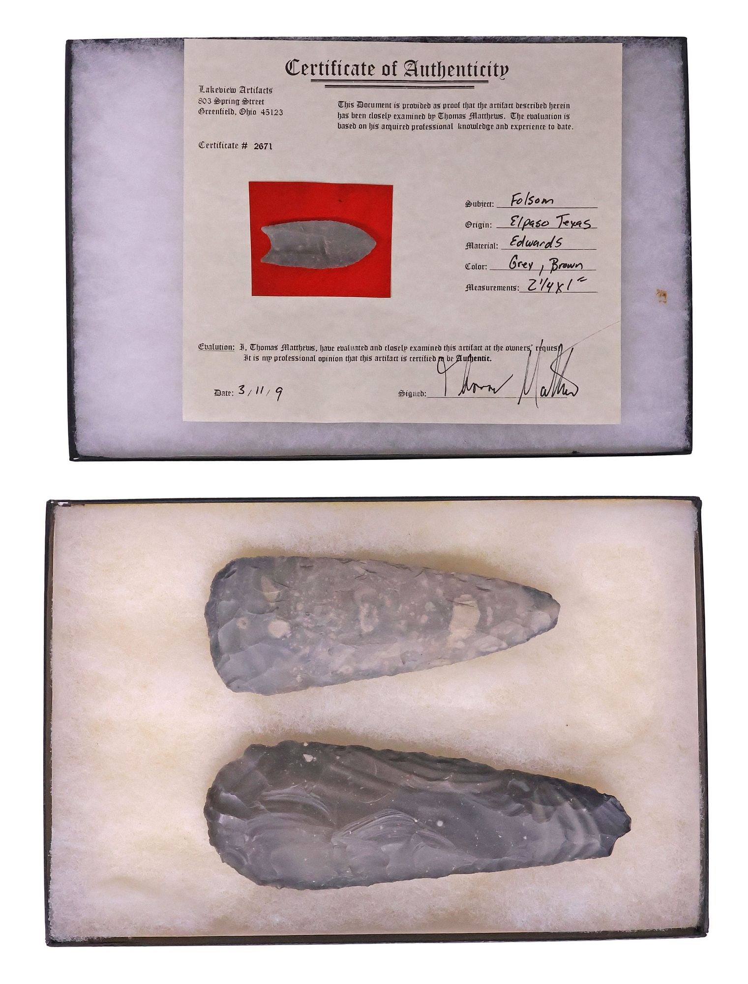 (3) ARROWHEADS & TOOLS, TEXAS COLLECTION, COA (1 of 4)