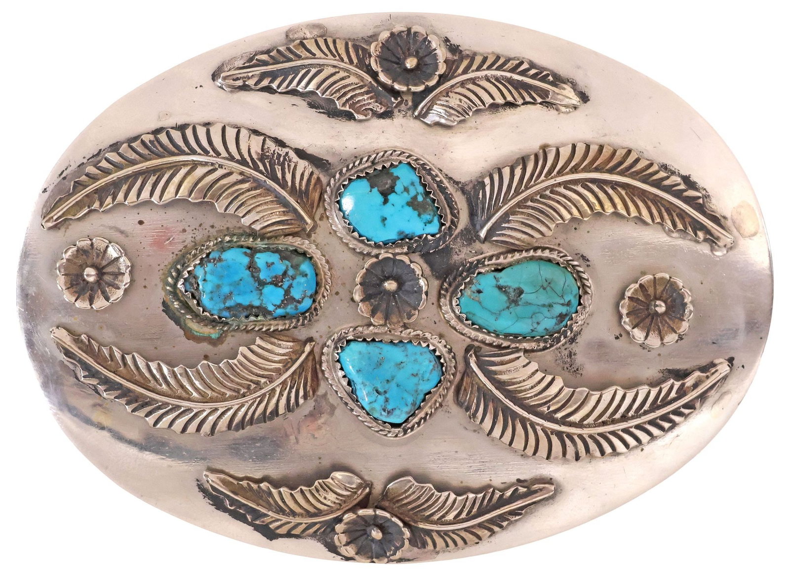 SIGNED J. QUIRINO SOUTHWEST STYLE SILVER & TURQUOISE BELT BUCKLE (1 of 3)