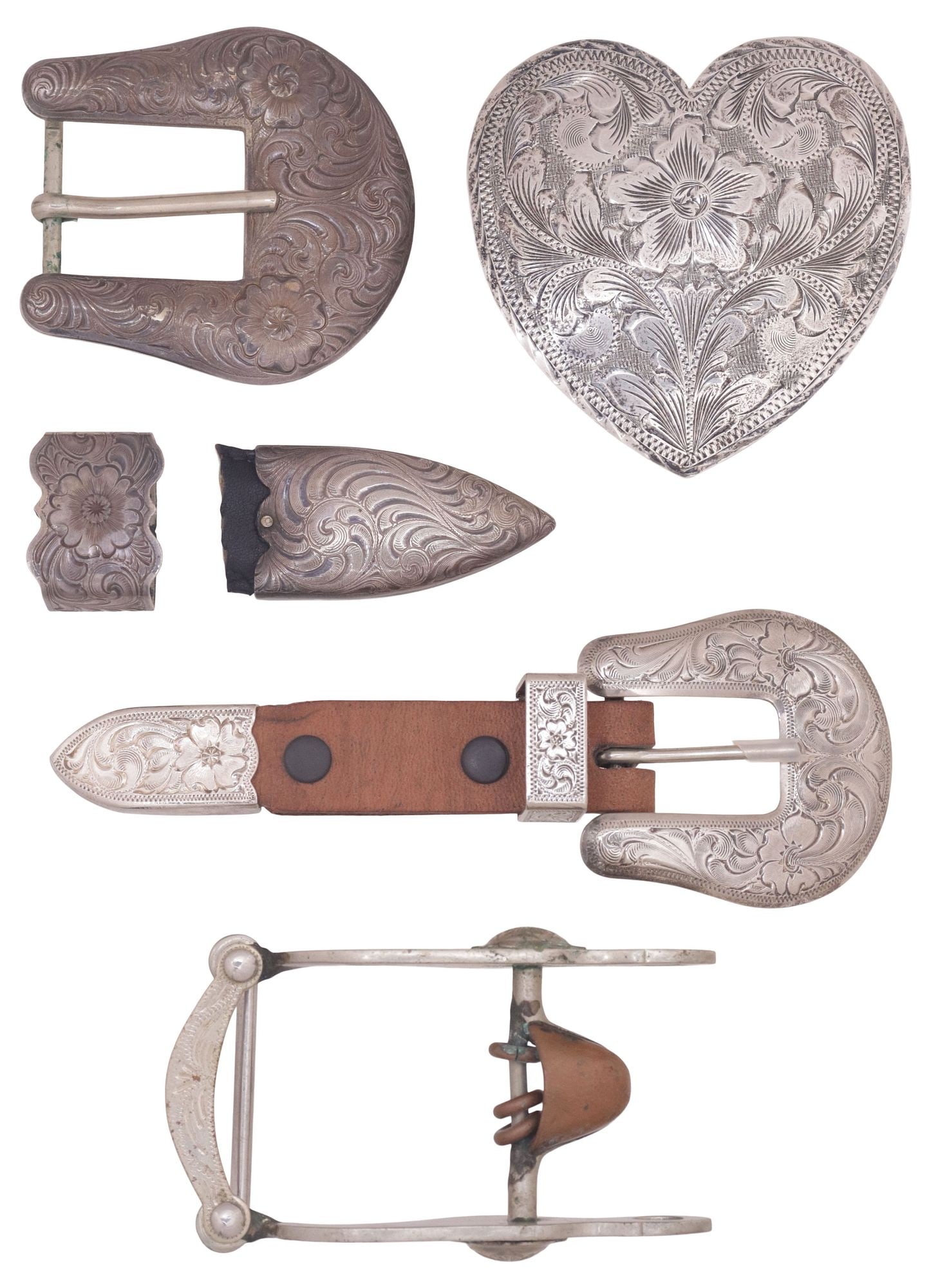 (4) WESTERN BELT BUCKLES & RANGER SETS, AL BERES FOR WAGE SILVERSMITHS & OTHERS (1 of 8)