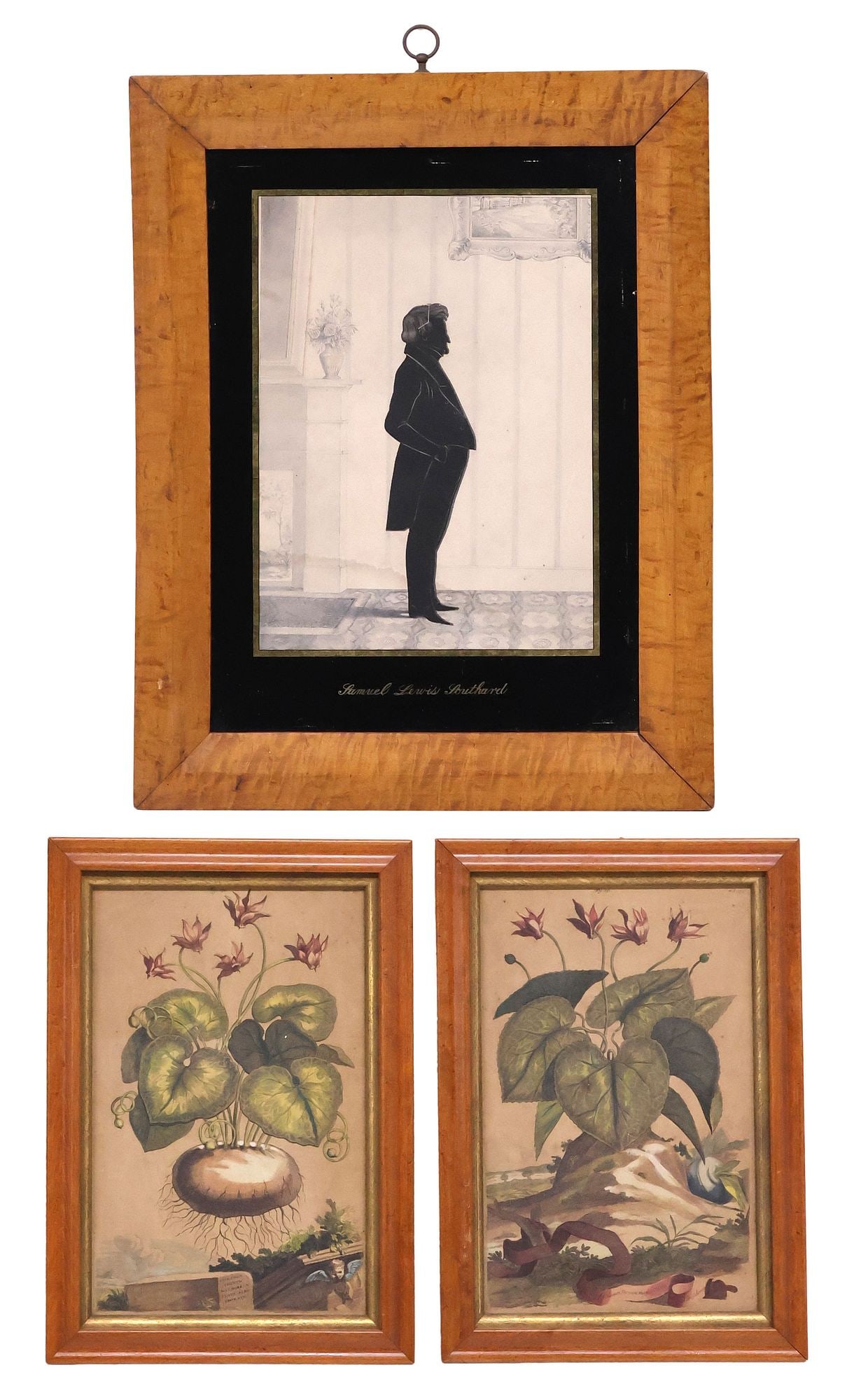 (3) BOTANICAL PRINTS AFTER ABRAHAM MUNTING & SILHOUETTE AFTER WILLIAM BROWN (1 of 6)