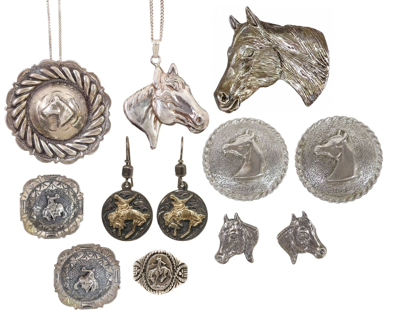 (8) SOUTHWEST STERLING & OTHER SILVER EQUESTRIAN HORSE MOTIF JEWELRY (1 of 14)
