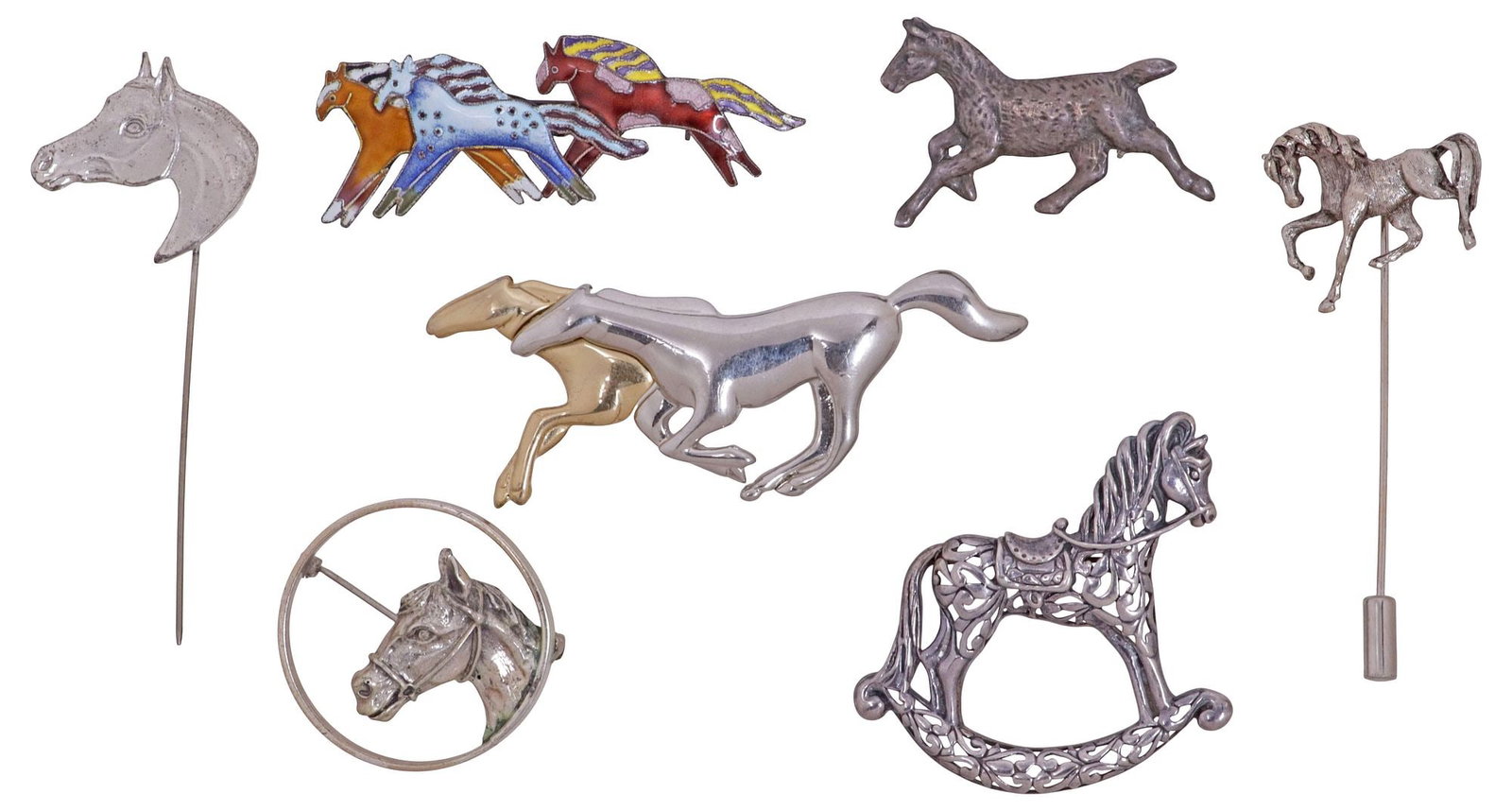 (7) WESTERN STERLING & SILVER-TONED METAL BROOCHES & PINS (1 of 5)