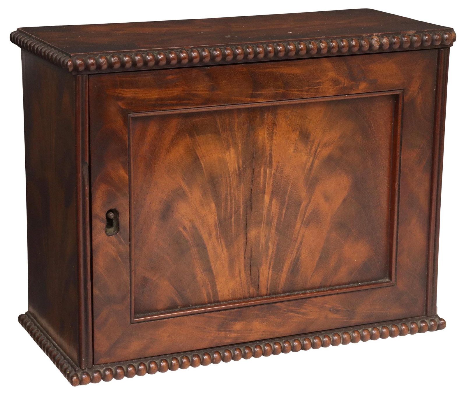 FINE ENGLISH FLAME MAHOGANY & BEADED TRIM TABLE BOX, EARLY 19THC. (1 of 6)