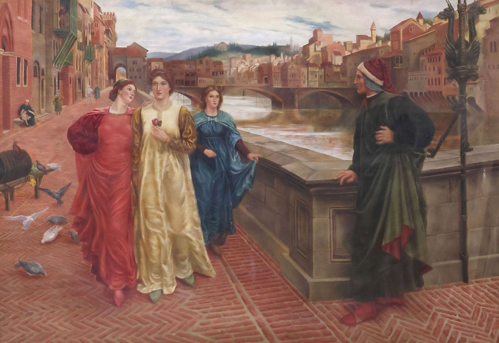 AFTER HENRY HOLIDAY (ENGLISH, D.1927) PAINTING, 'DANTE & BEATRICE,' 38" X 54" (1 of 4)