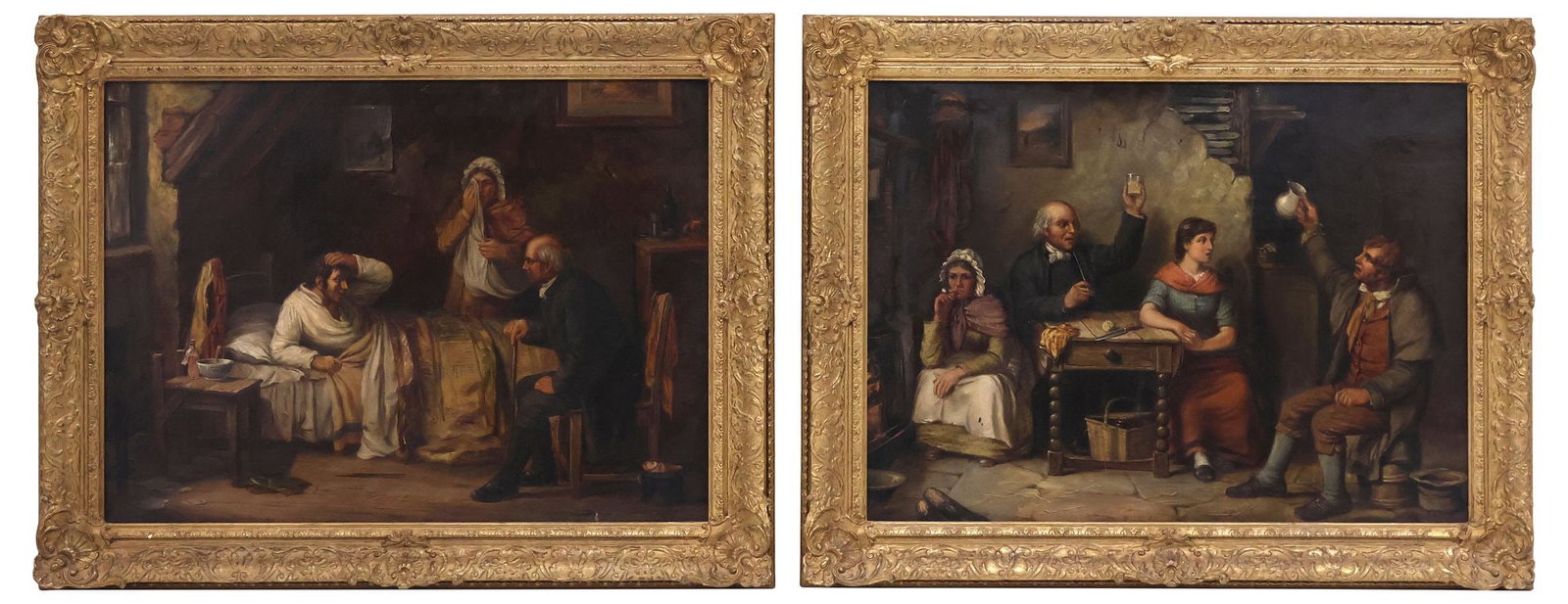 (2) ENGLISH SCHOOL (19TH C.) OIL PAINTINGS, INTERIOR GENRE SCENES, 20" X 27" (1 of 4)