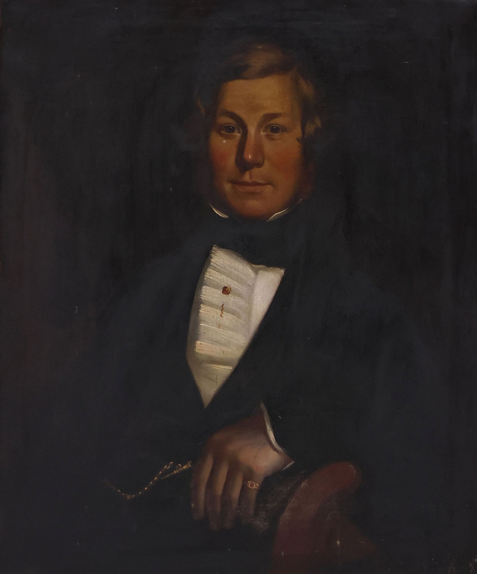 ENGLISH SCHOOL (19TH C.) OIL PAINTING, PORTRAIT OF A GENTLEMAN, 30" X 25" (1 of 3)