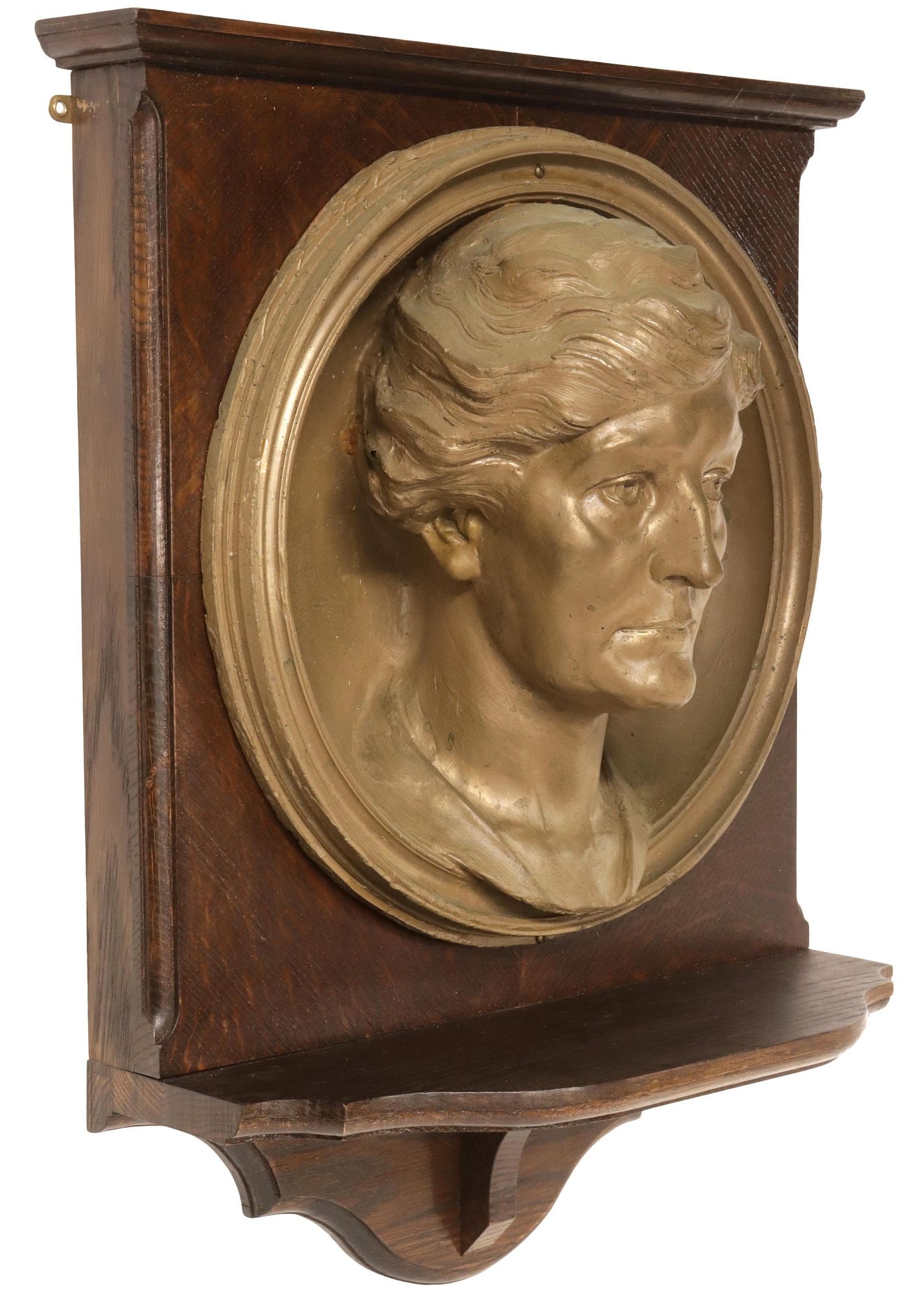 ENGLISH GILT-PAINTED CAST PORTRAIT PLAQUE IN WALL-MOUNTED OAK FRAME (1 of 4)