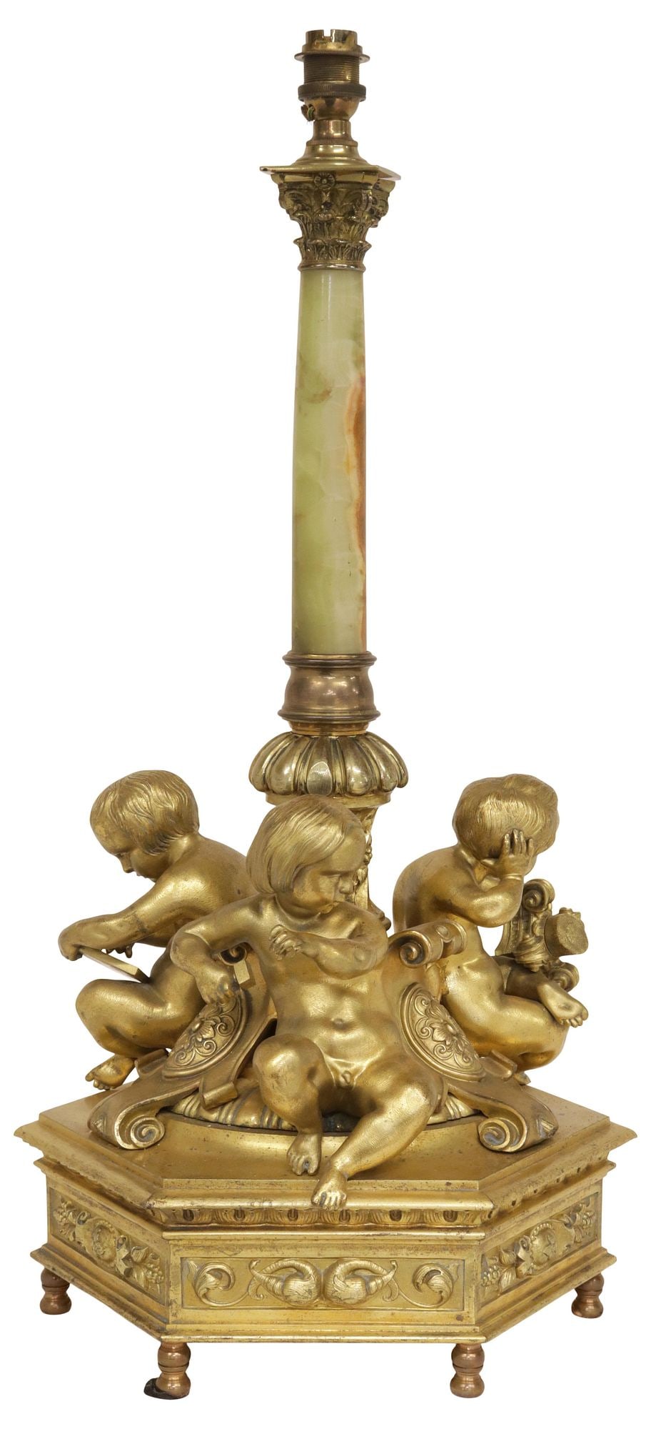 ENGLISH NEOCLASSICAL STYLE ORMOLU & ONYX CHERUBS 1-LT TABLE LAMP (1 of 5)