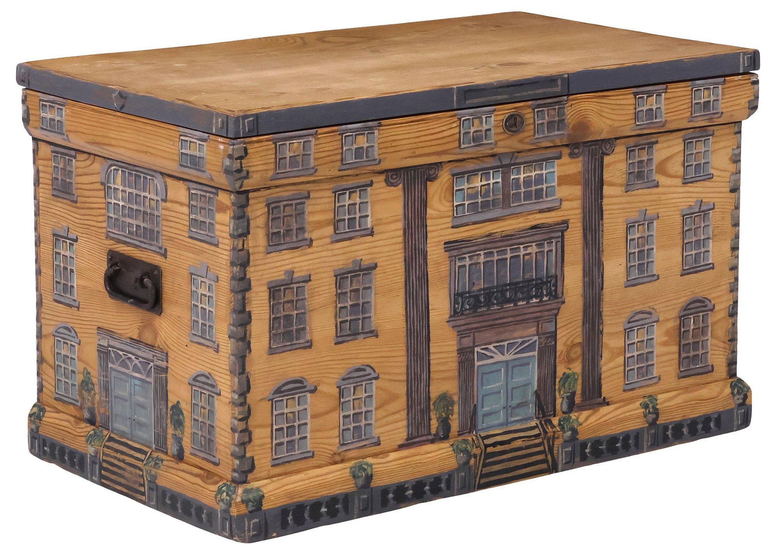 ENGLISH PAINT-DECORATED PINE HOUSE FACADE STORAGE CHEST (1 of 5)