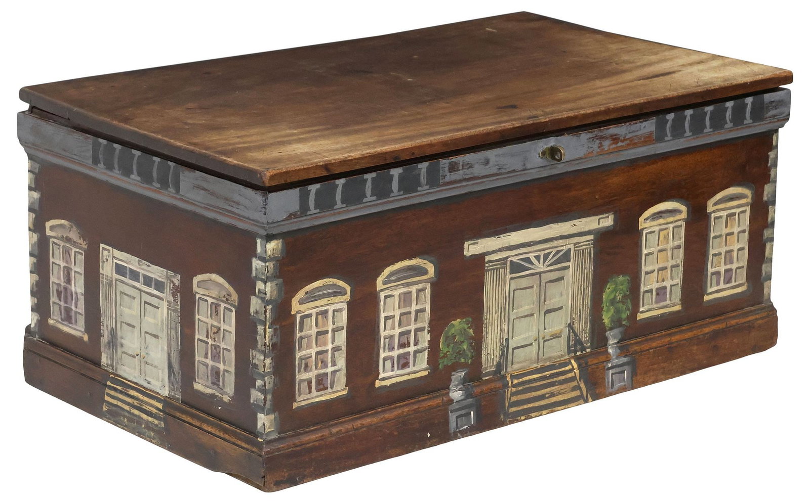 ENGLISH PAINT-DECORATED PINE HOUSE FACADE WORK BOX (1 of 5)