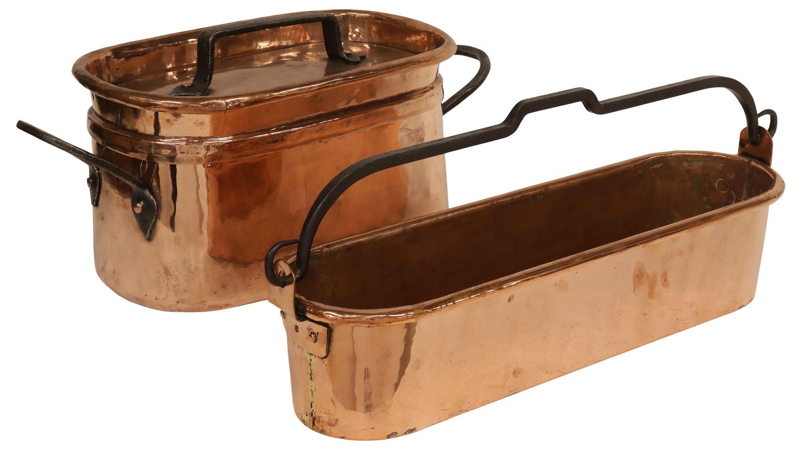(2) FRENCH COPPER & IRON DAUBIERE BRAISING PAN & FISH POACHER (1 of 5)