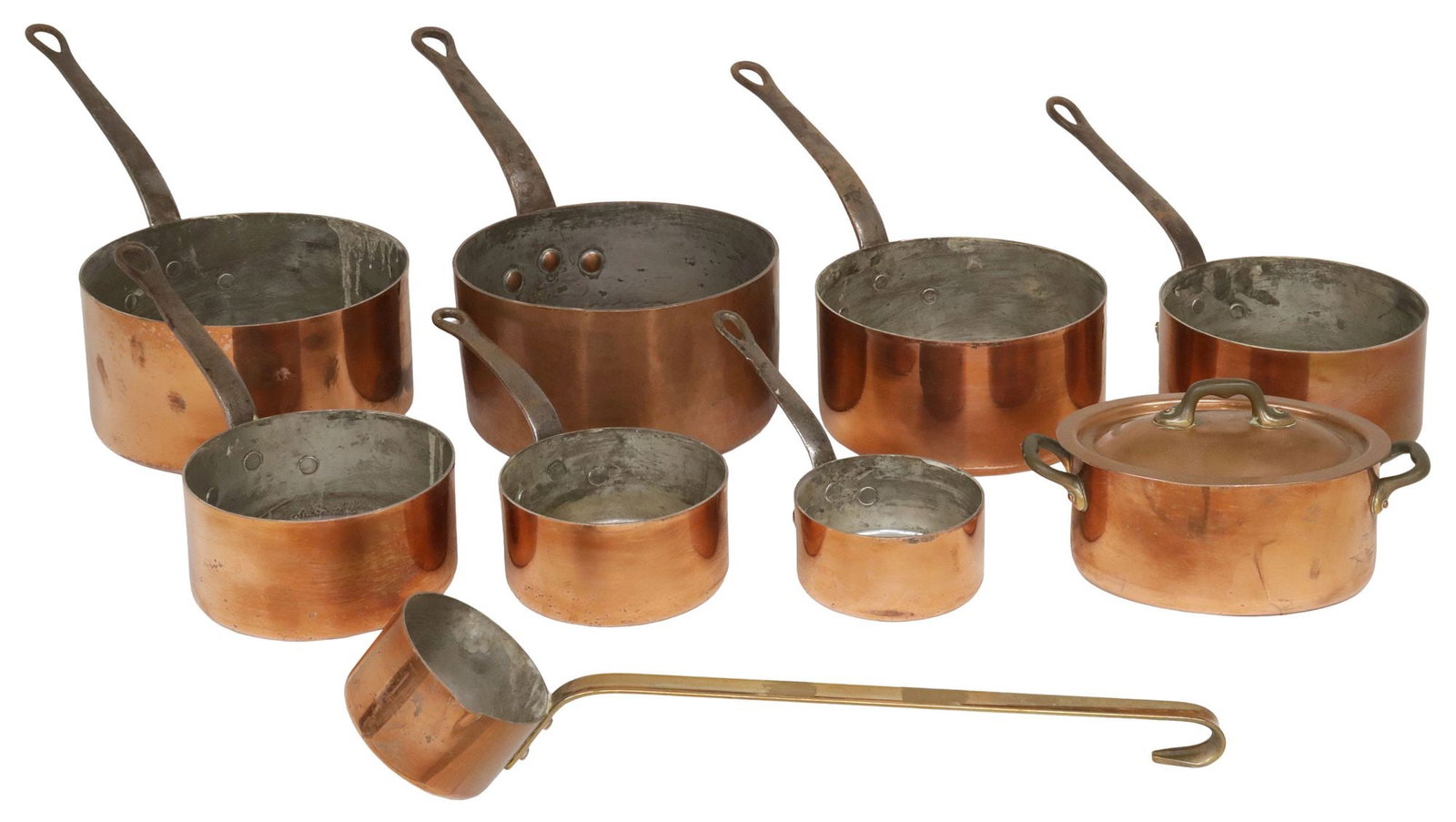 (9) FRENCH COPPER KITCHENWARE, GRADUATED SAUCEPANS, POT & LADLE (1 of 3)