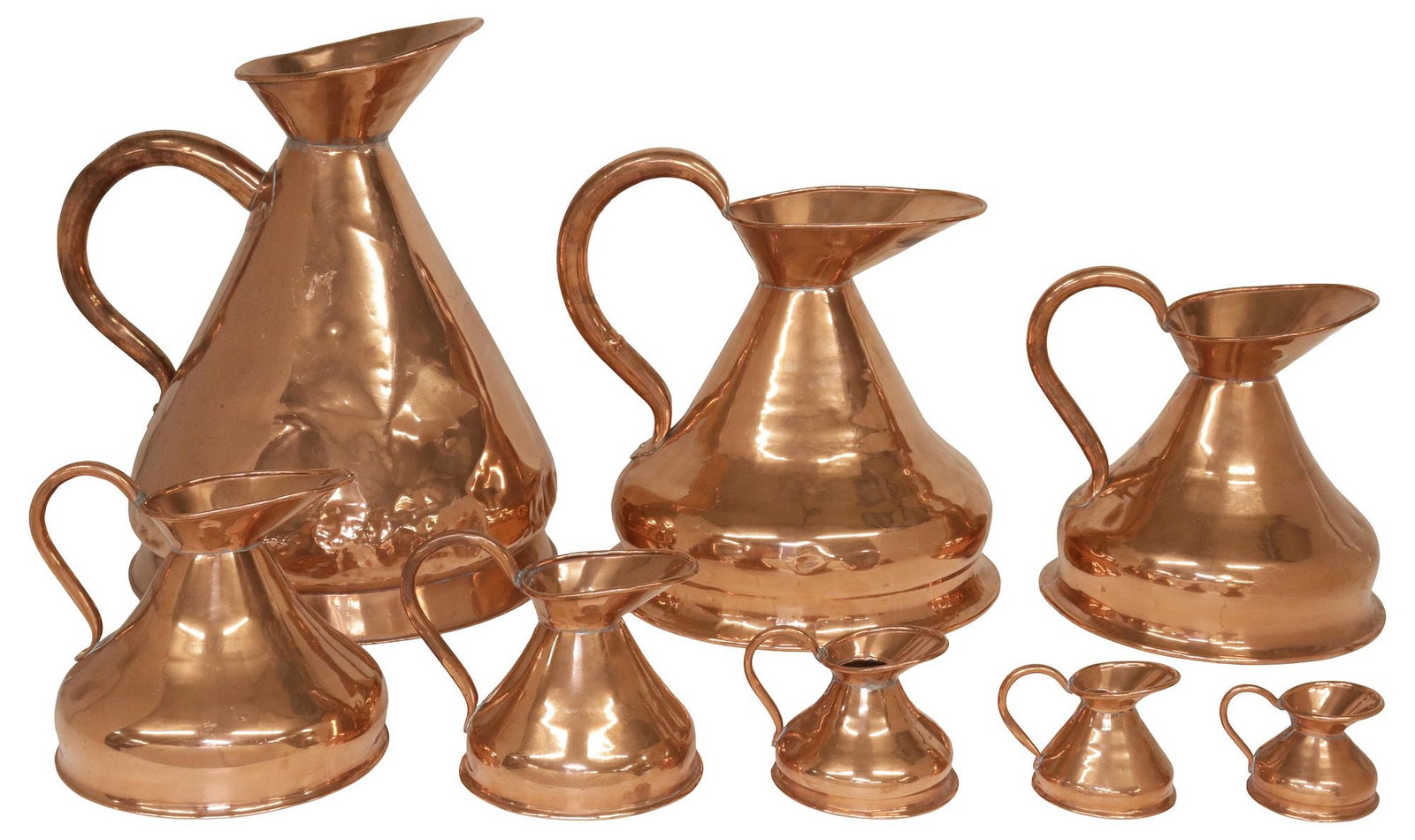 (8) ENGLISH VICTORIAN GRADUATED COPPER HARVEST JUGS / MEASURES (1 of 7)
