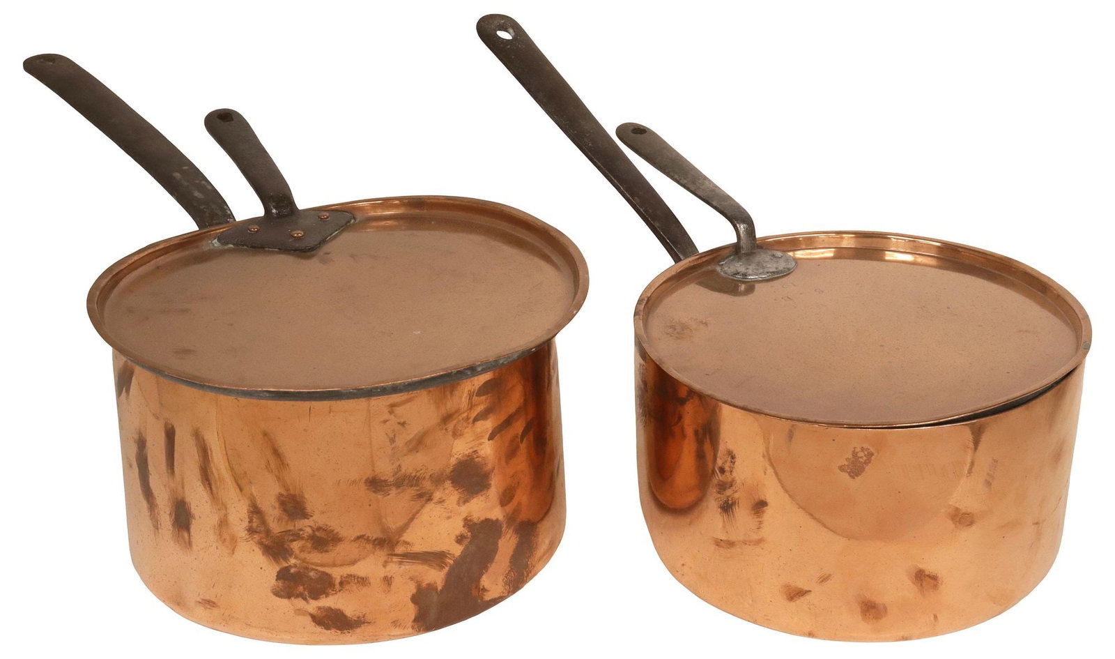 (2) ENGLISH VICTORIAN COPPER & IRON LIDDED PANS (1 of 5)