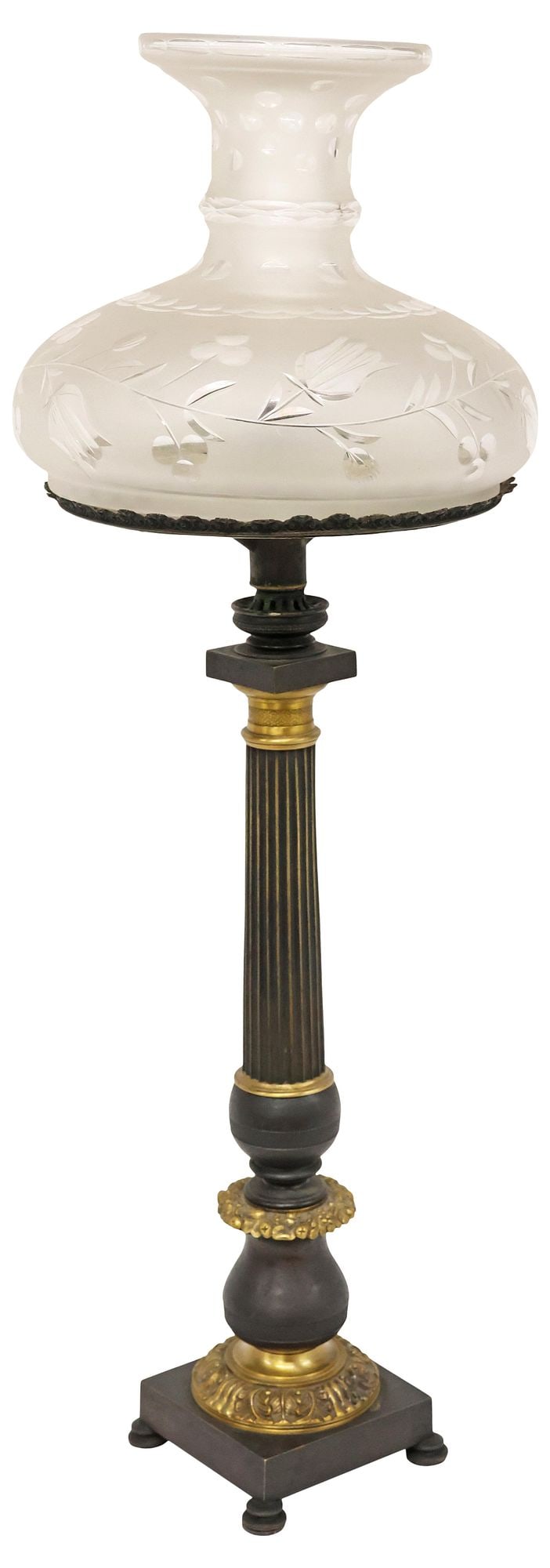 NEOCLASSICAL STYLE BRONZE & GLASS FLUTED COLUMN 1-LIGHT TABLE LAMP (1 of 7)
