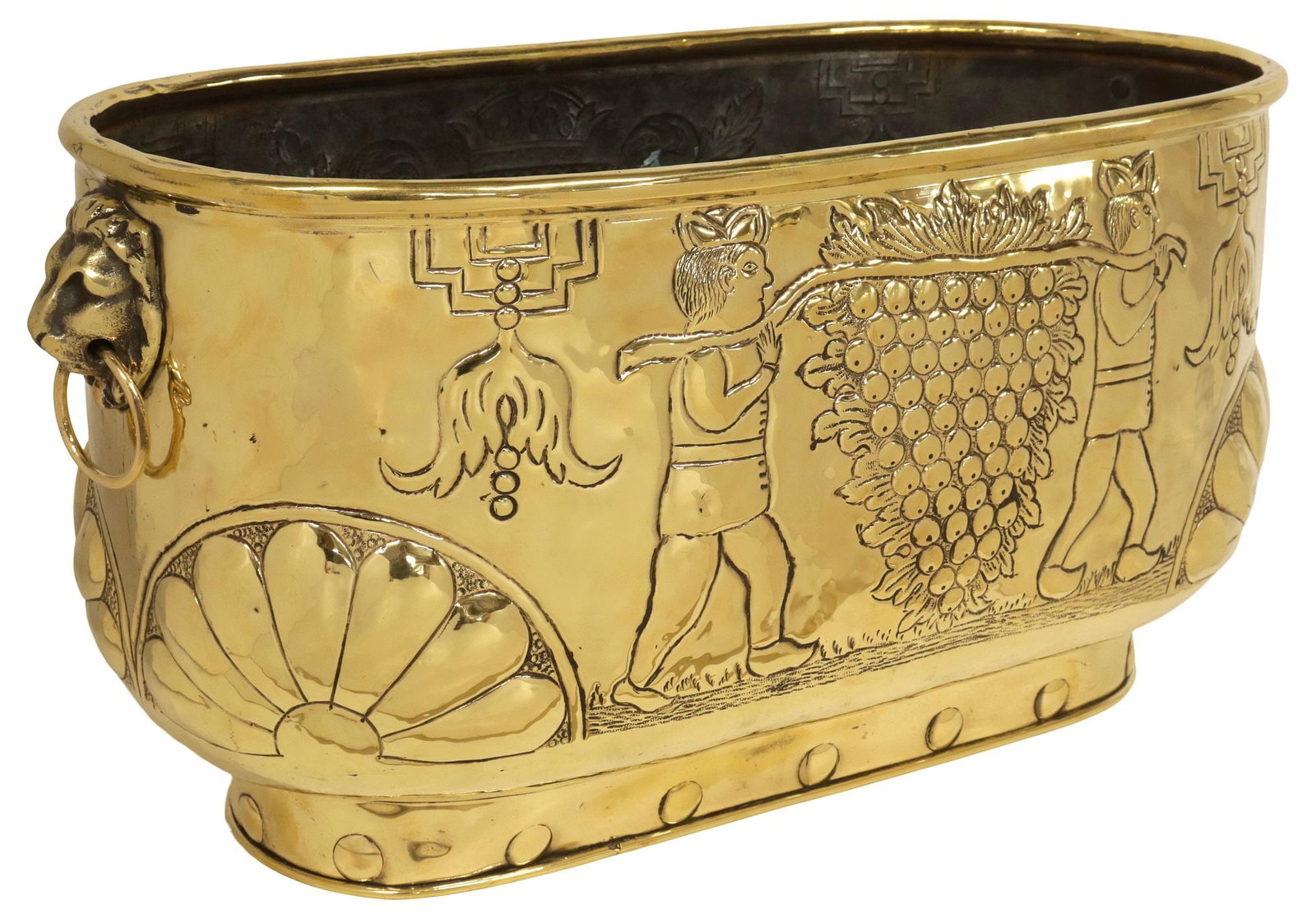 ENGLISH VICTORIAN BRASS REPOUSSE ARMORIAL PLANTER / JARDINIERE (1 of 6)