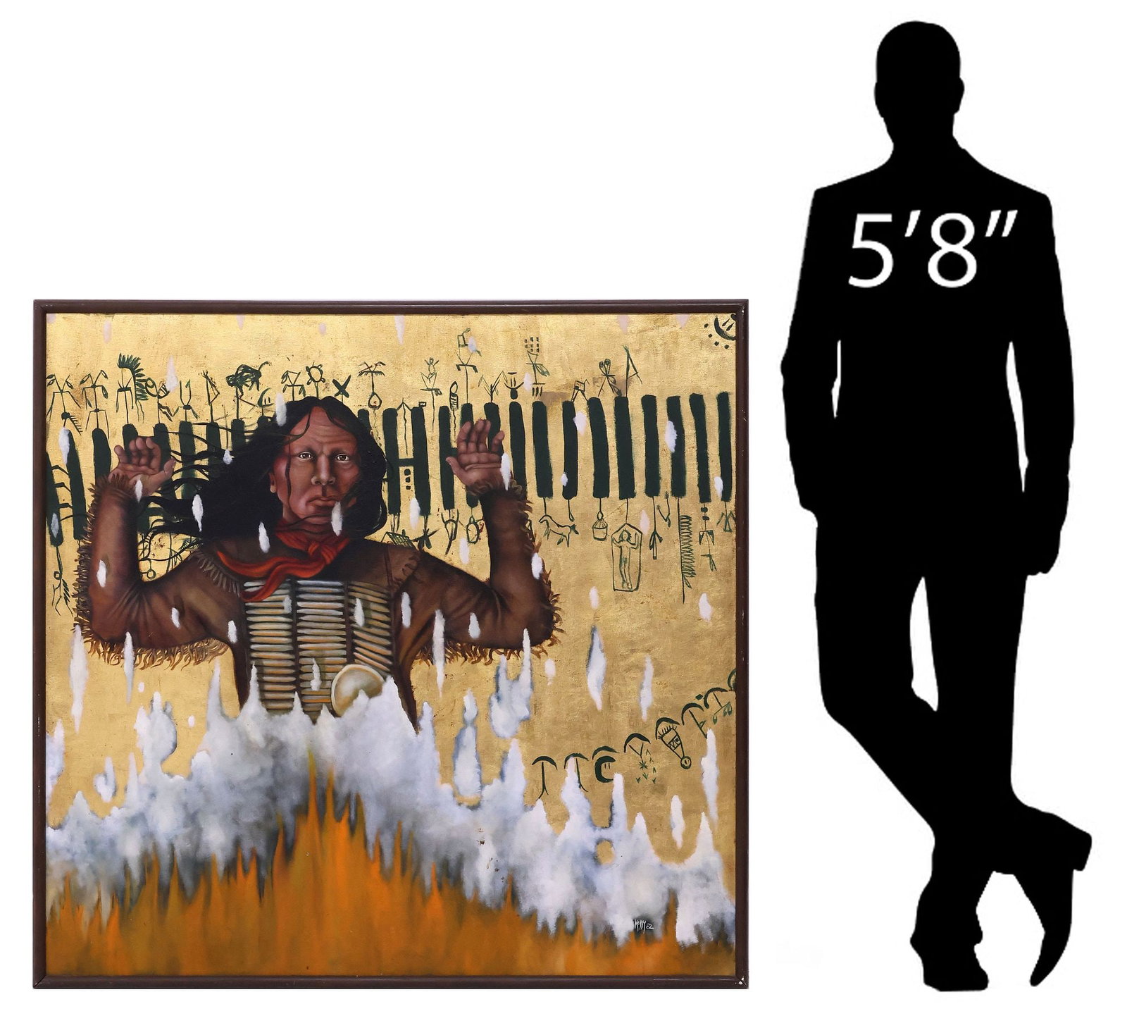 KIOWA INDIAN CALENDAR & WARRIOR PAINTING, 45" X 47" (1 of 5)
