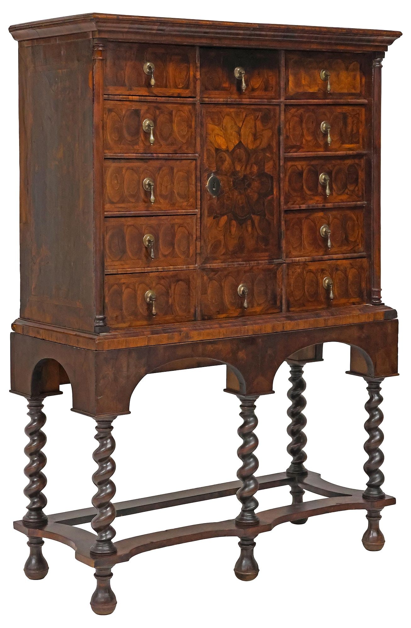 ENGLISH WILLIAM & MARY STYLE OYSTER VENEER HIGHBOY / CHEST-ON-STAND (1 of 6)