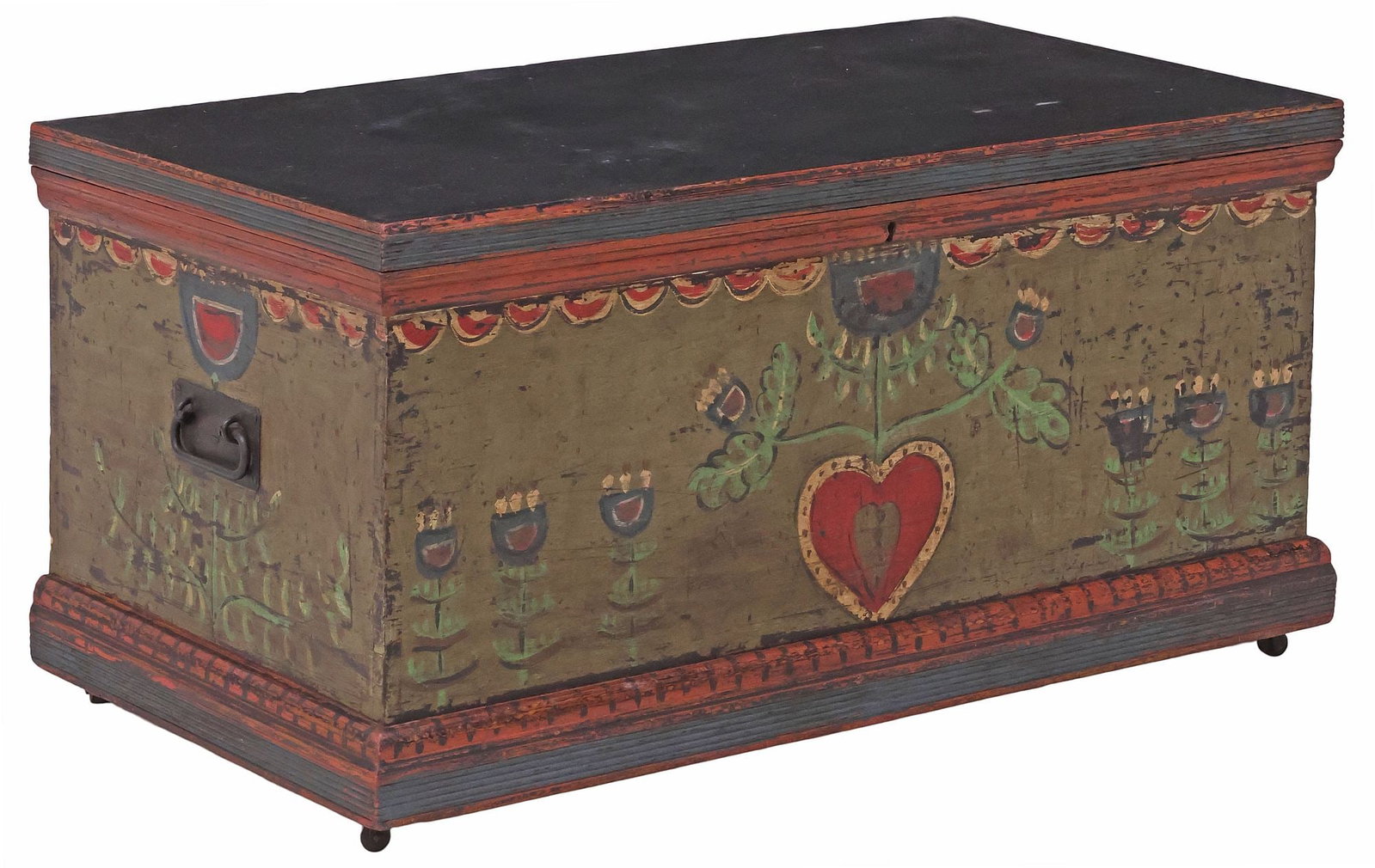 ENGLISH FOLK ART STYLE PAINT-DECORATED BLANKET BOX ON CASTERS (1 of 5)