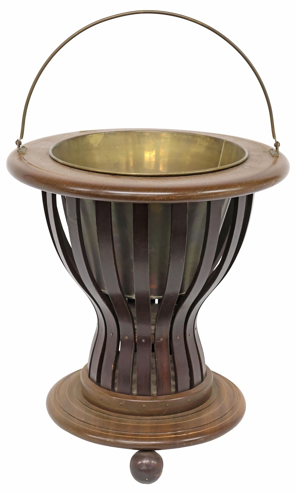 DUTCH INLAID MAHOGANY URN-FORM 'TEESTOOF' TEA KETTLE BUCKET (1 of 4)