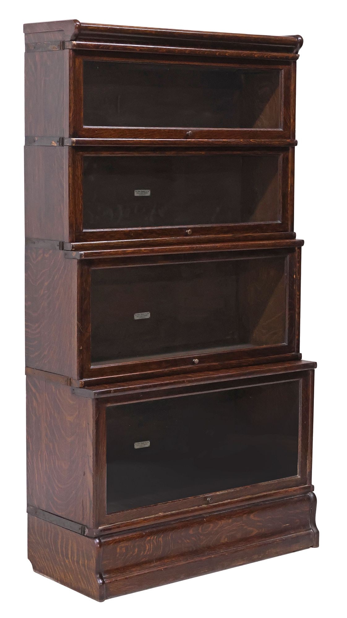GLOBE-WERNICKE OAK & GLASS 4-STACK BARRISTER BOOKCASE (1 of 6)