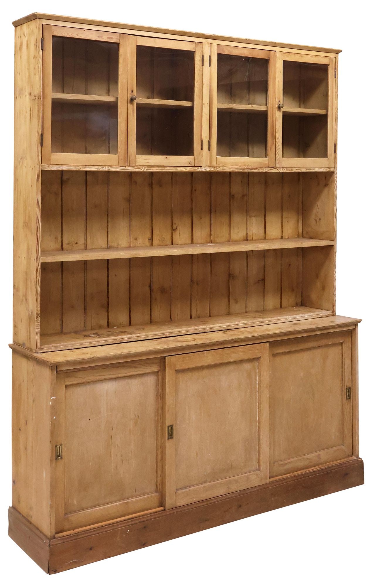 LARGE ENGLISH VICTORIAN SCRUBBED PINE BOOKCASE, 96"H (1 of 7)